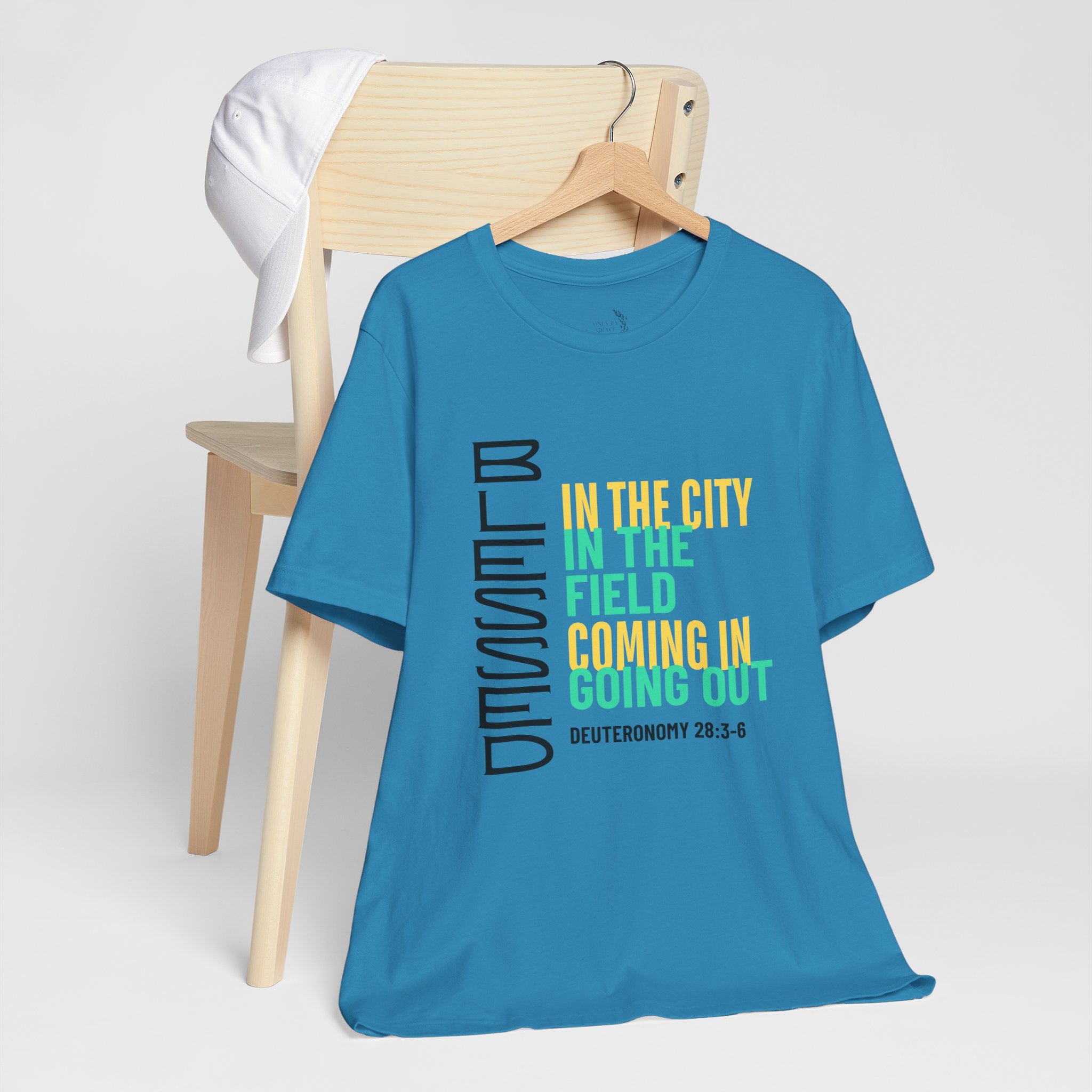 Blessed vertical text T-Shirt | In the city, in the field, coming in, going out