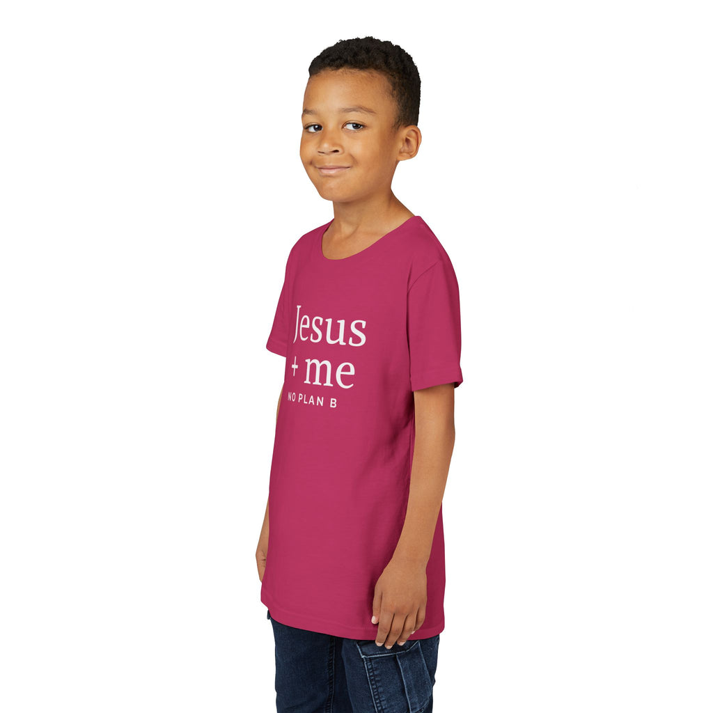 Kids Tee — "Jesus + Me No Plan B" Christian Graphic Shirt