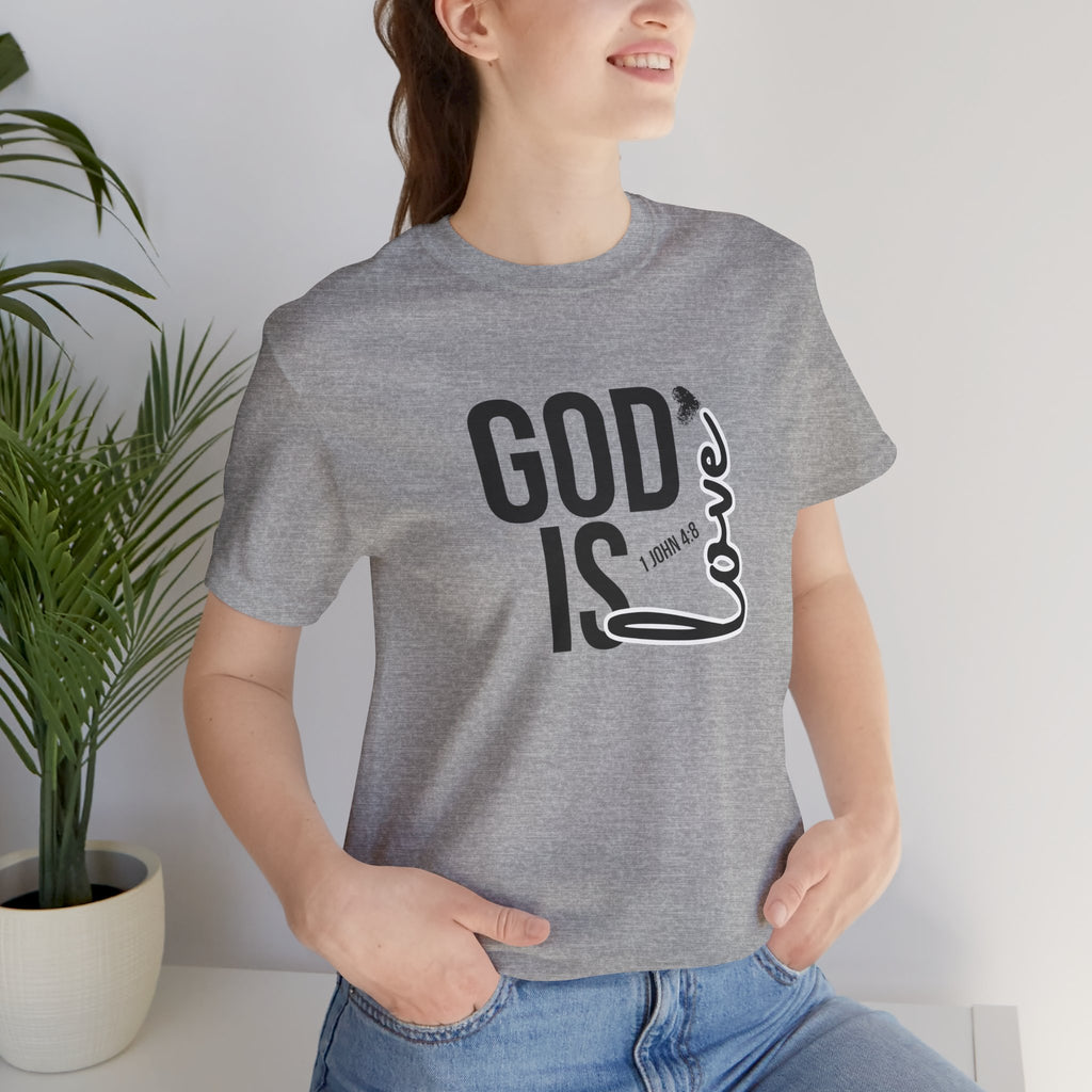 God Is Love T‑Shirt — Christian Faith Tee with Script Heart Design
