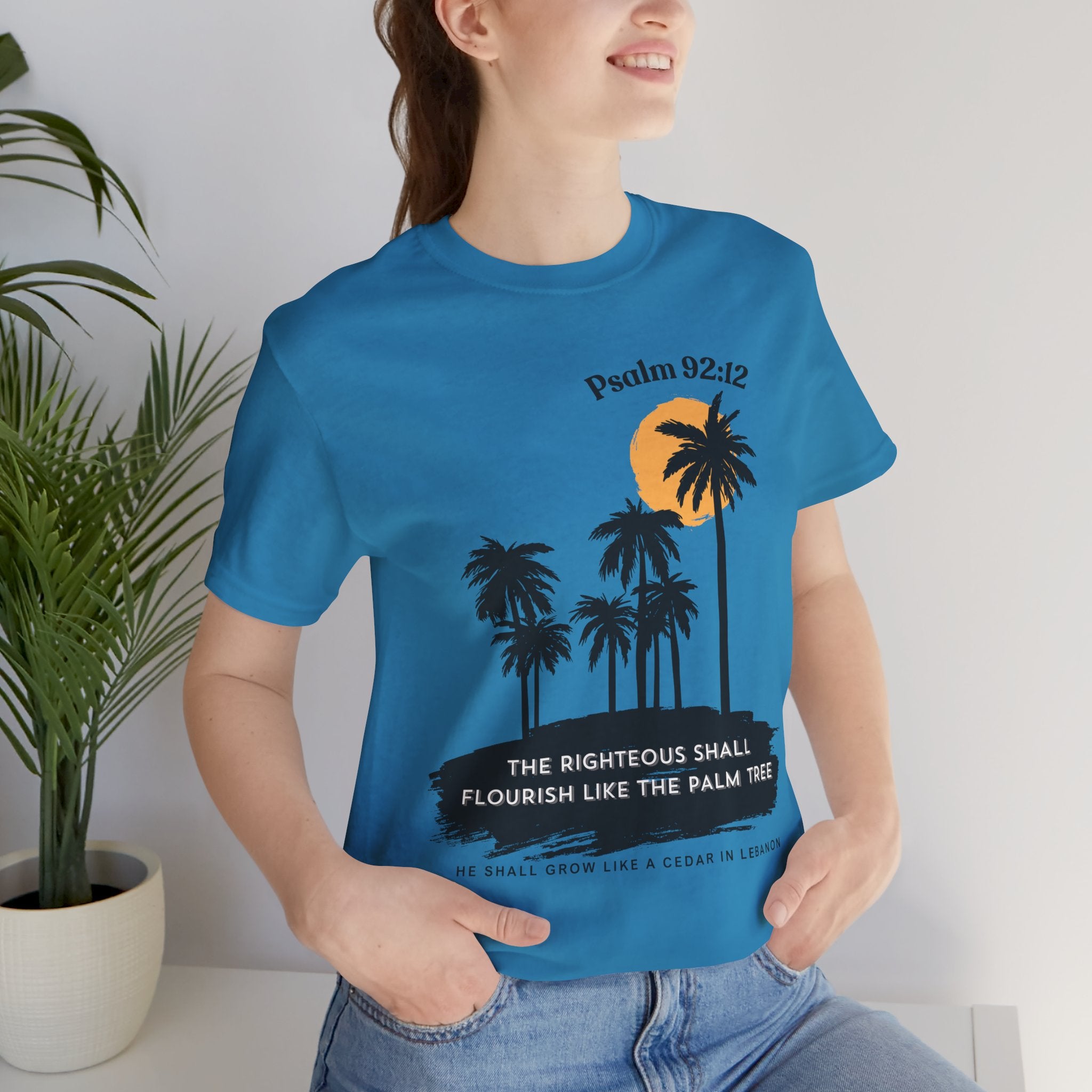 Psalm 92:12 Palm Tree Tee — "The Righteous Shall Flourish Like the Palm Tree" Christian T-Shirt