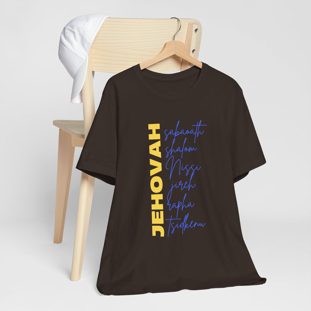 Jehovah Vertical Script T-Shirt | Faith Typography Christian Tee