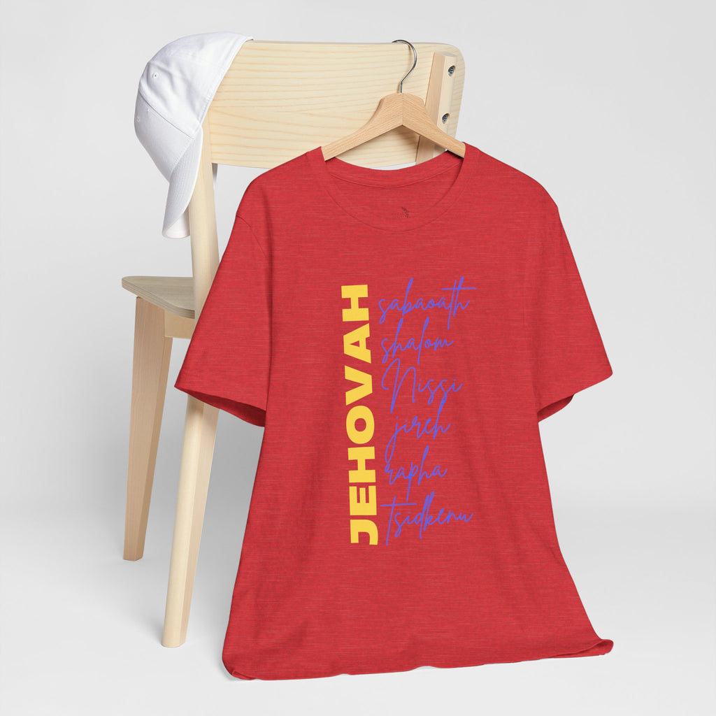 Jehovah Vertical Script T-Shirt | Faith Typography Christian Tee