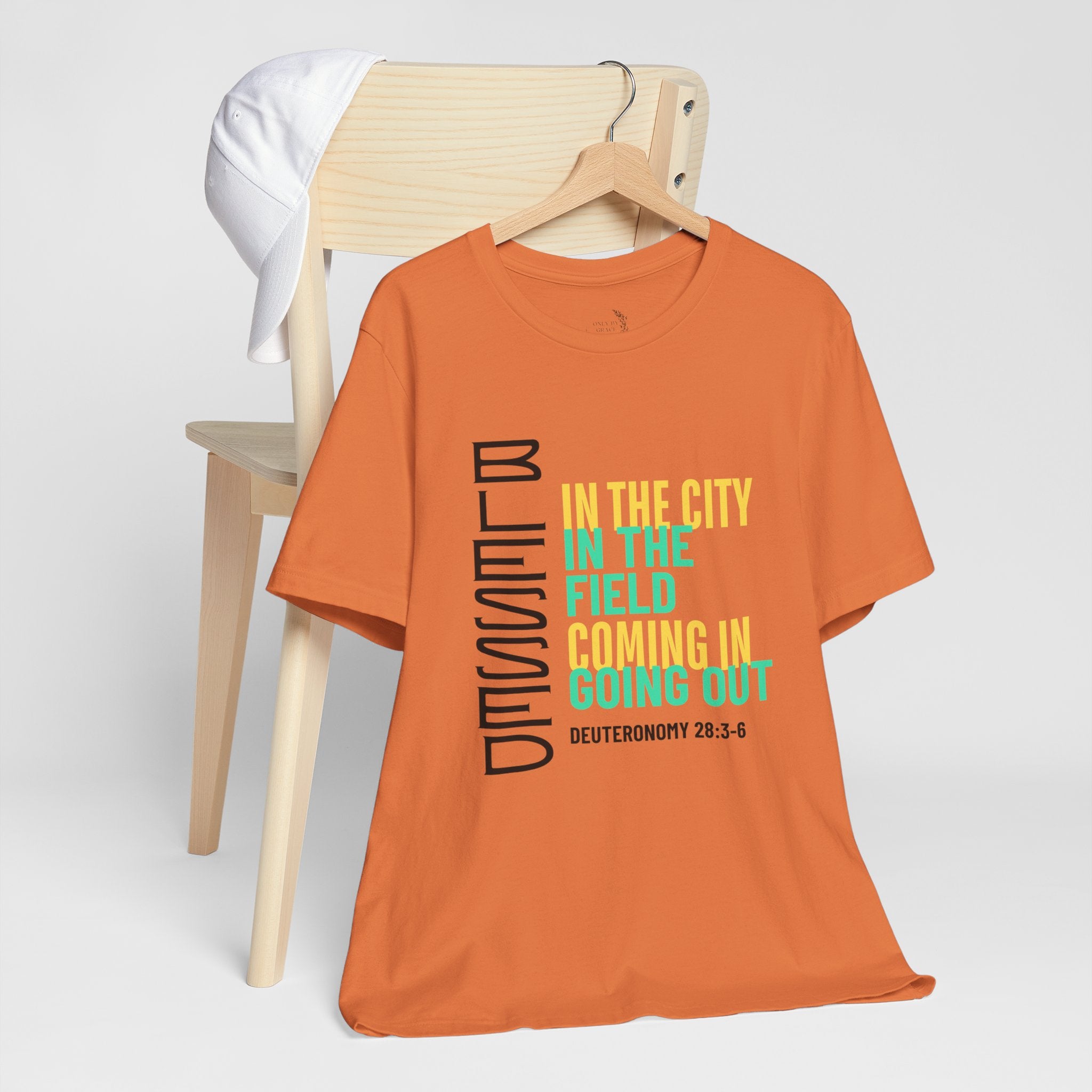 Blessed vertical text T-Shirt | In the city, in the field, coming in, going out