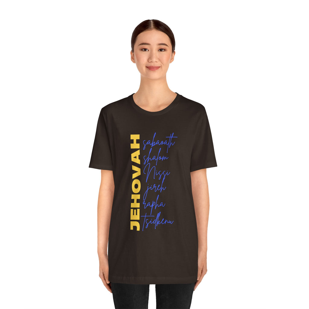 Jehovah Vertical Script T-Shirt | Faith Typography Christian Tee