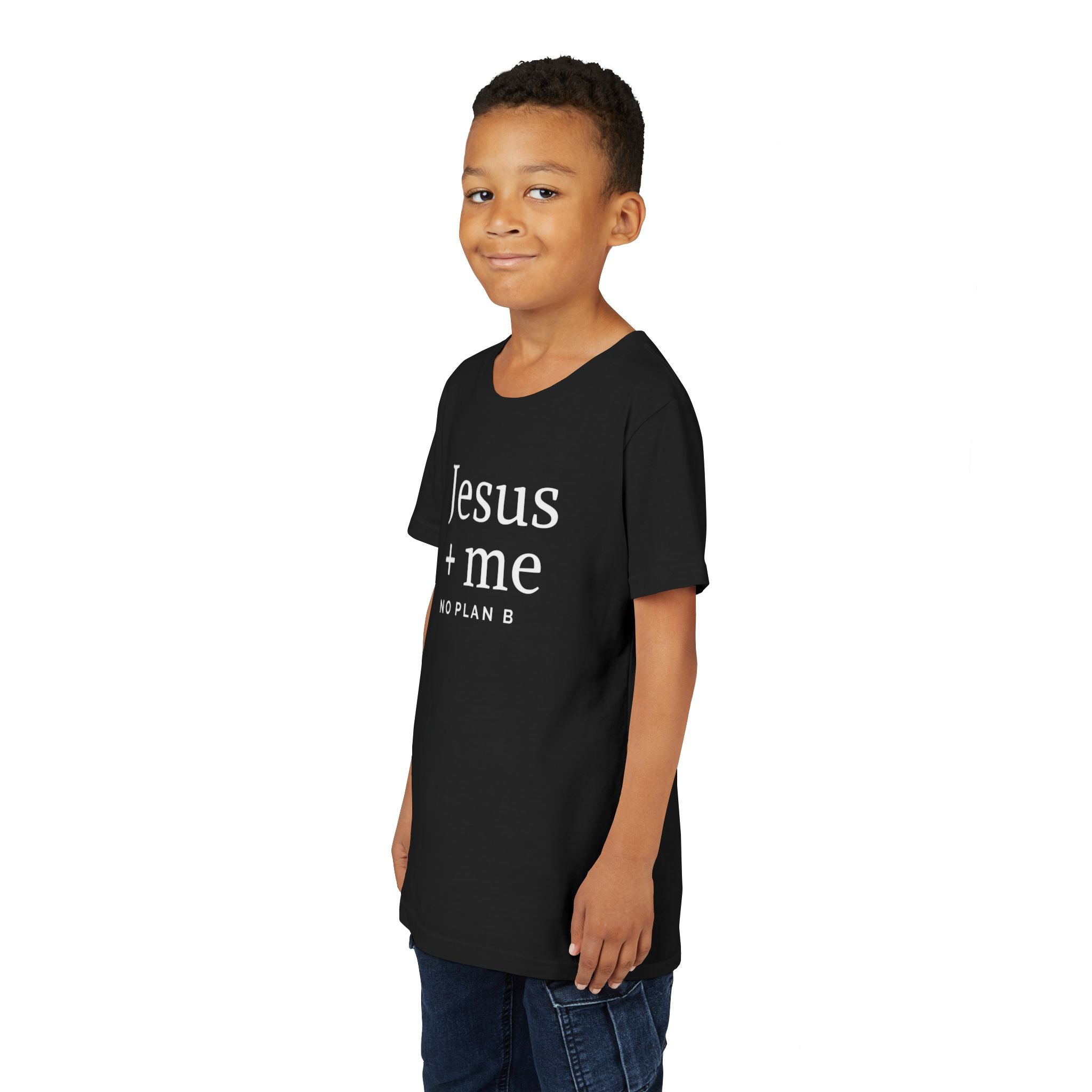 Kids Tee — "Jesus + Me No Plan B" Christian Graphic Shirt