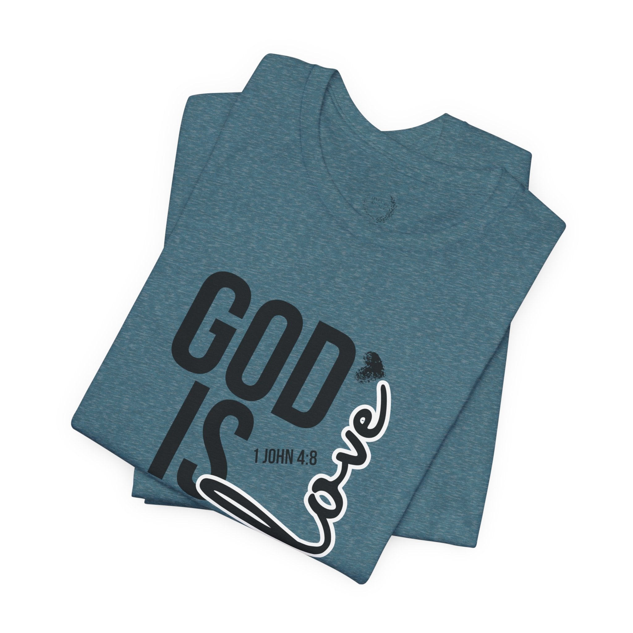 God Is Love T‑Shirt — Christian Faith Tee with Script Heart Design