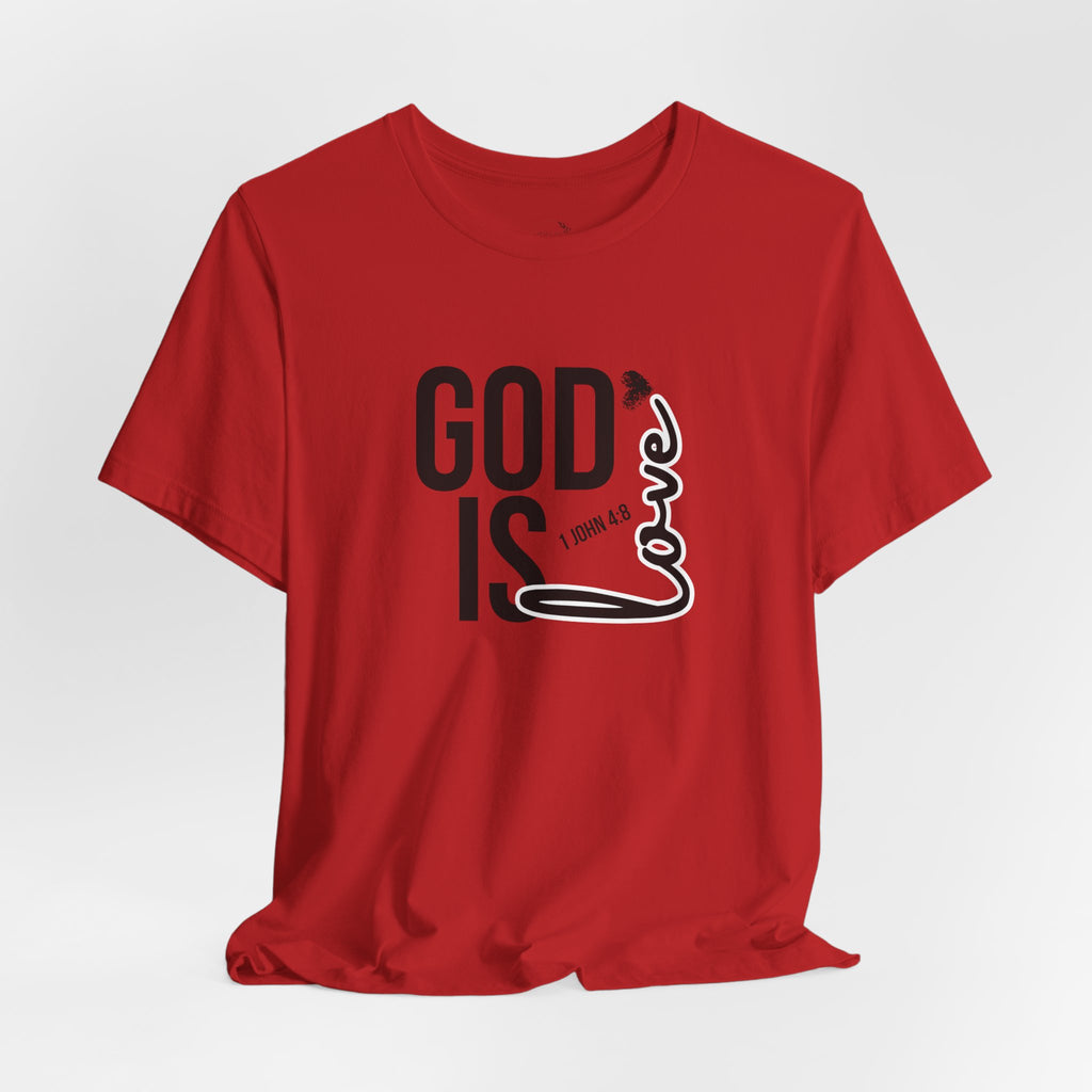 God Is Love T‑Shirt — Christian Faith Tee with Script Heart Design