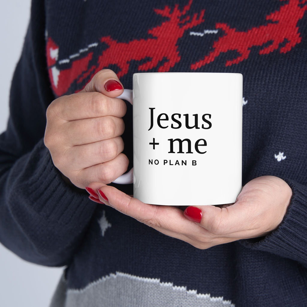 Faith Affirming Ceramic Mug – 'Jesus + Me' Minimalist Coffee Cup