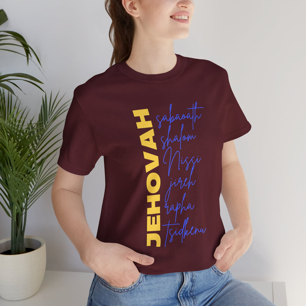Jehovah Vertical Script T-Shirt | Faith Typography Christian Tee