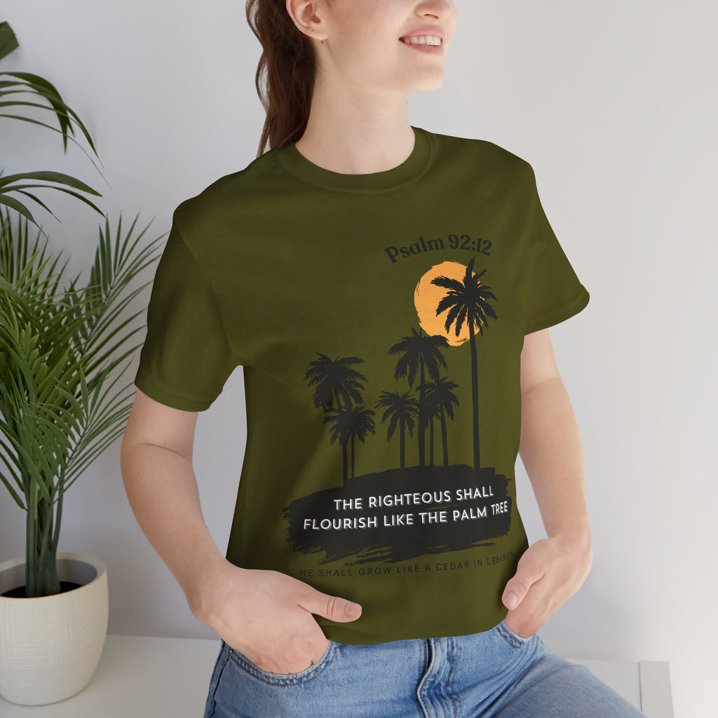 Psalm 92:12 Palm Tree Tee — "The Righteous Shall Flourish Like the Palm Tree" Christian T-Shirt