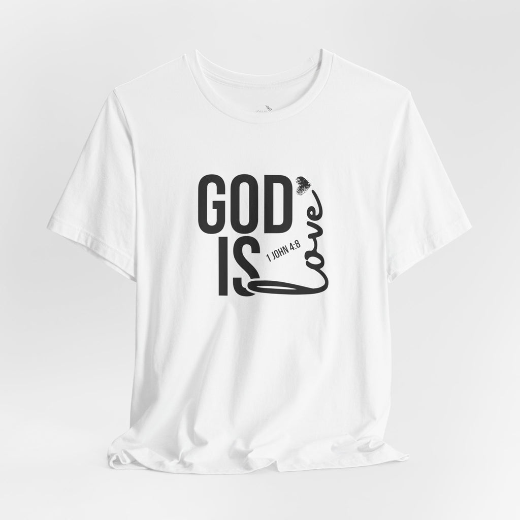 God Is Love T‑Shirt — Christian Faith Tee with Script Heart Design