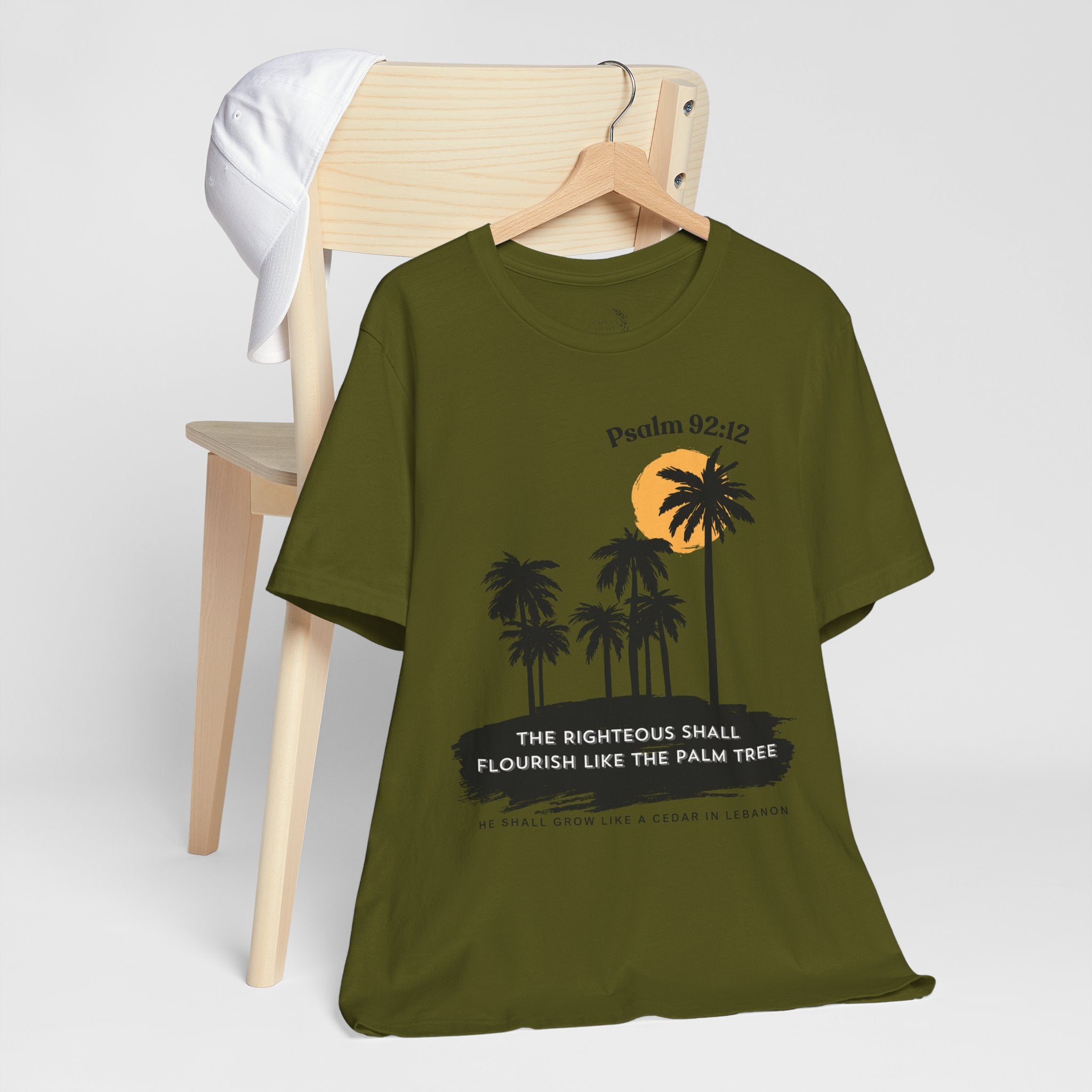Psalm 92:12 Palm Tree Tee — "The Righteous Shall Flourish Like the Palm Tree" Christian T-Shirt