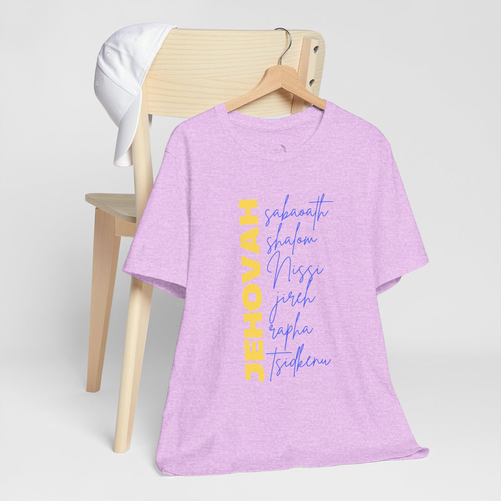 Jehovah Vertical Script T-Shirt | Faith Typography Christian Tee