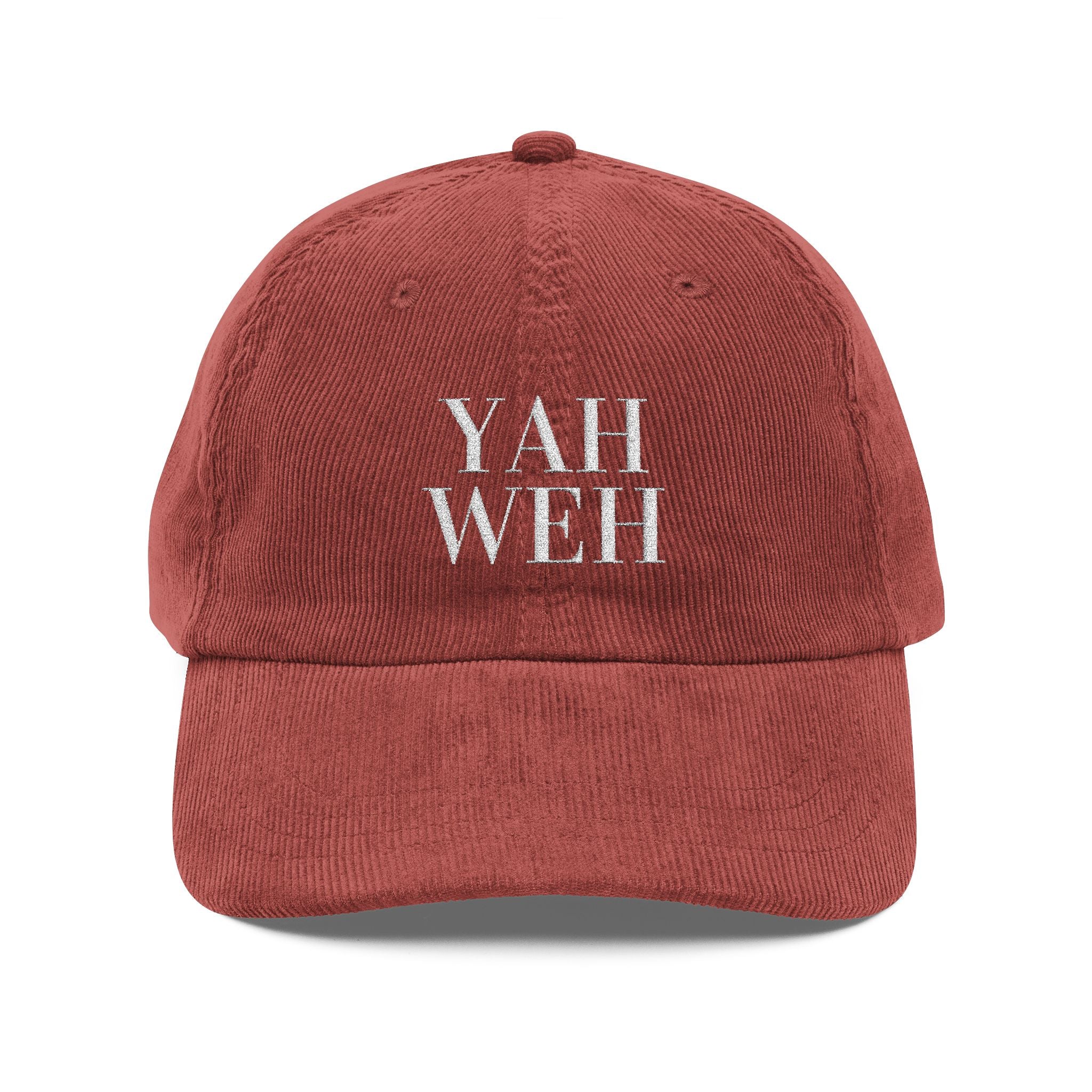 Yah Weh Embroidered Corduroy Cap — Vintage Red Baseball Hat