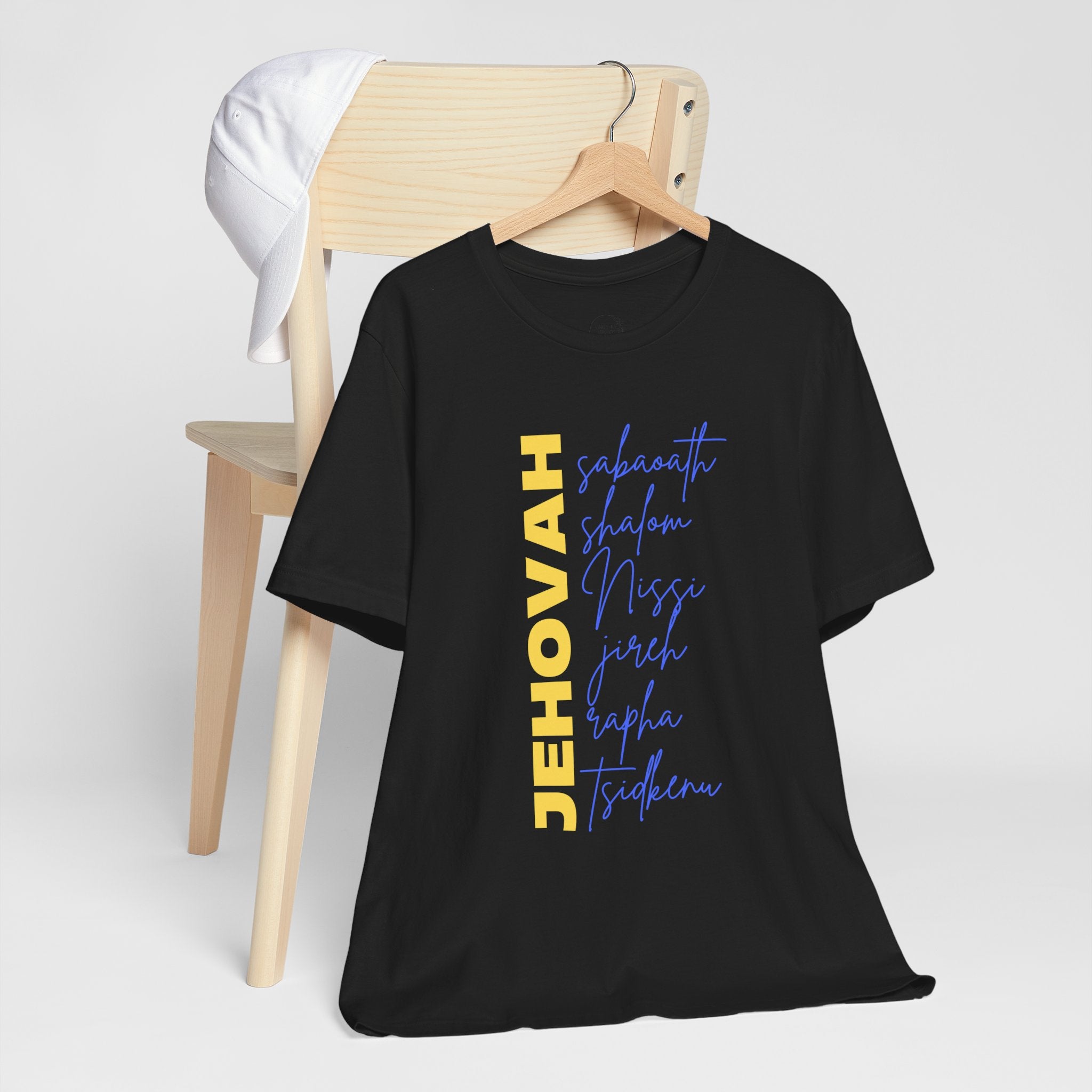 Jehovah Vertical Script T-Shirt | Faith Typography Christian Tee