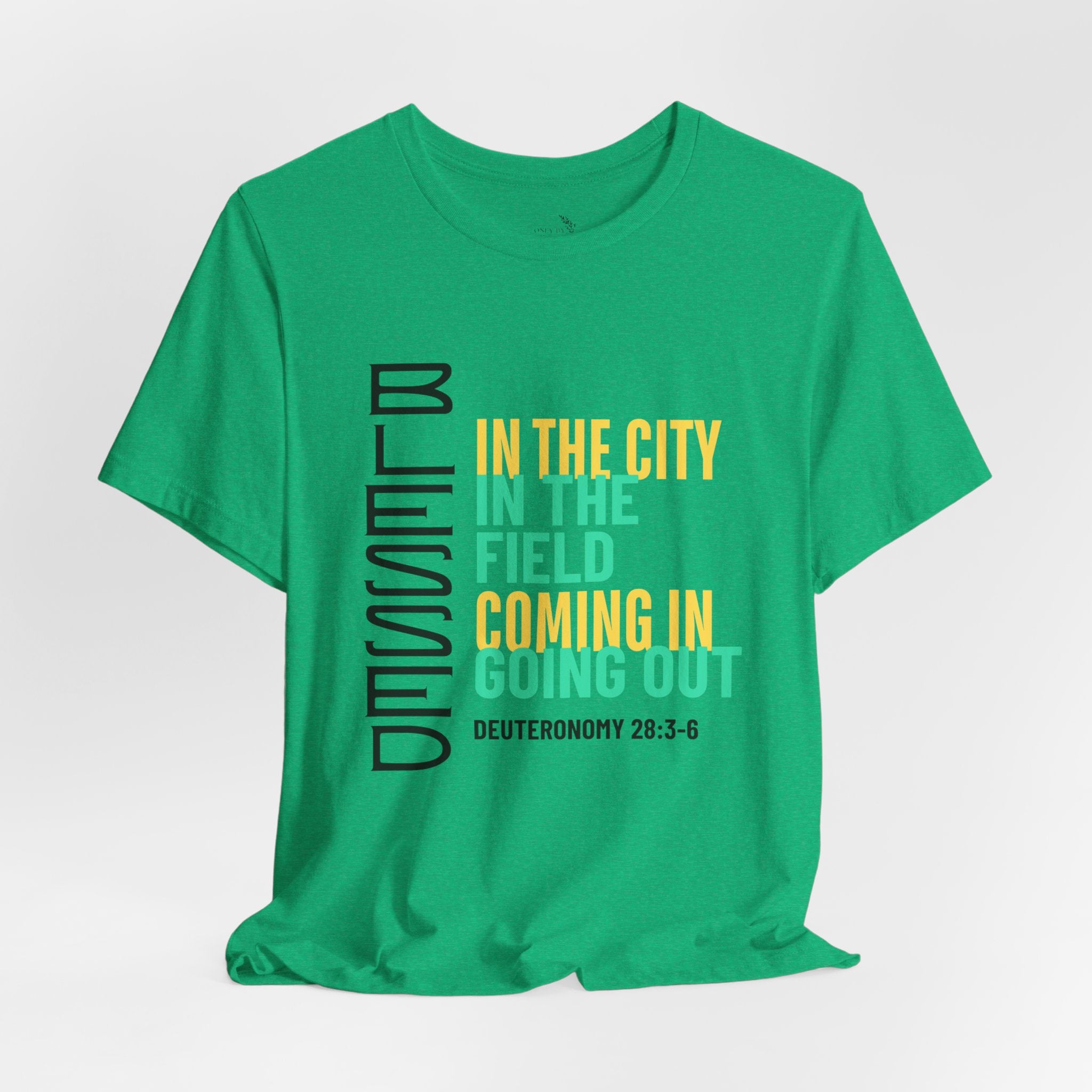 Blessed vertical text T-Shirt | In the city, in the field, coming in, going out