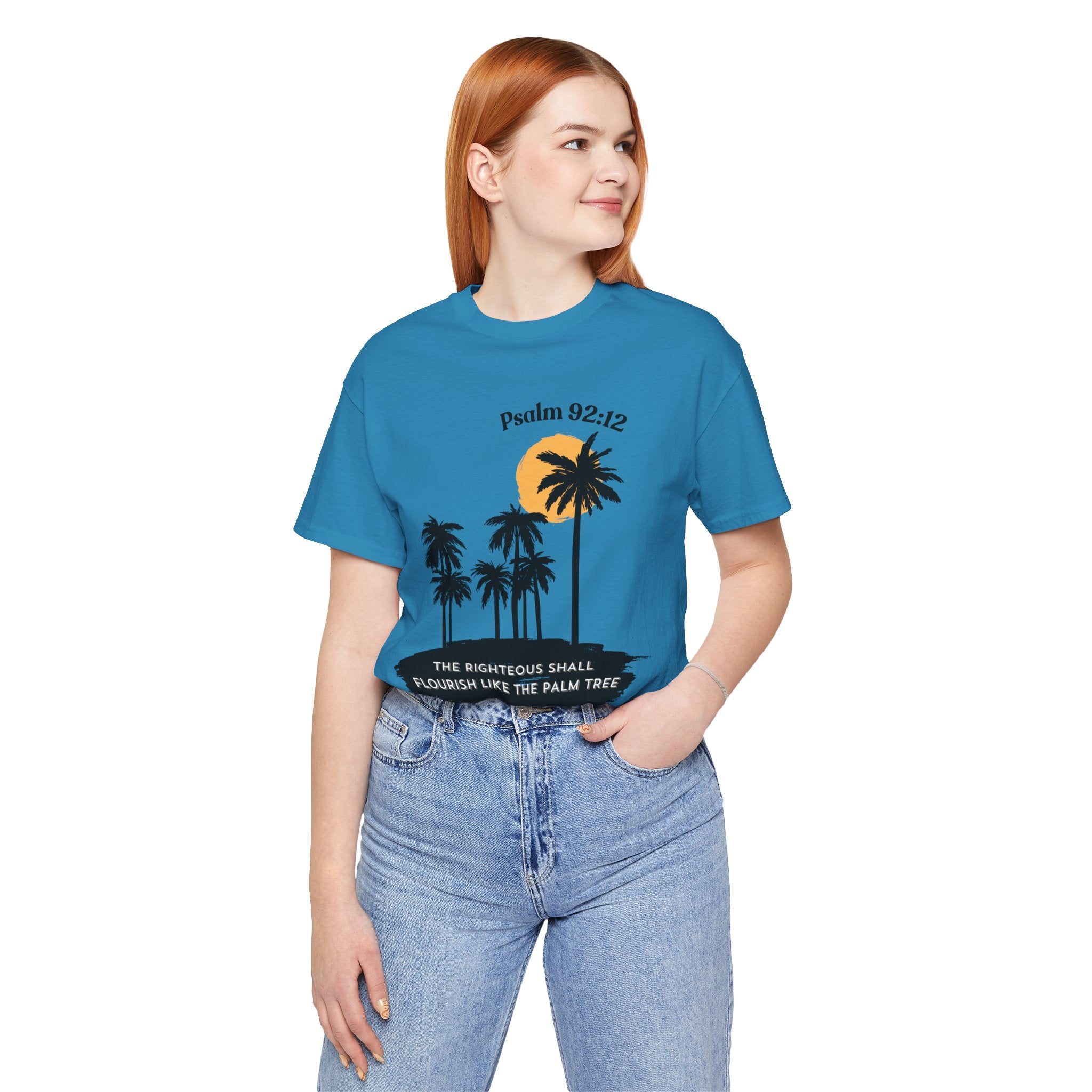 Psalm 92:12 Palm Tree Tee — "The Righteous Shall Flourish Like the Palm Tree" Christian T-Shirt