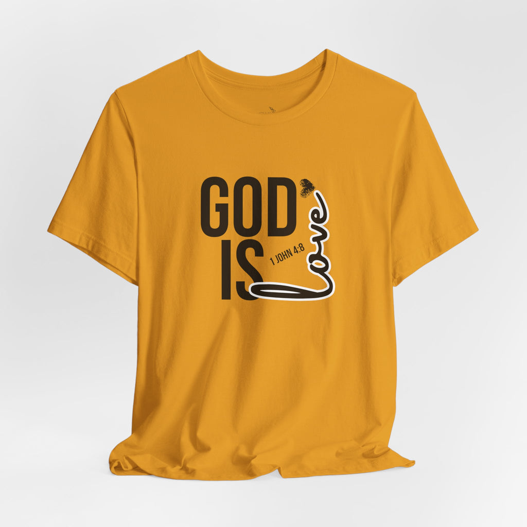 God Is Love T‑Shirt — Christian Faith Tee with Script Heart Design