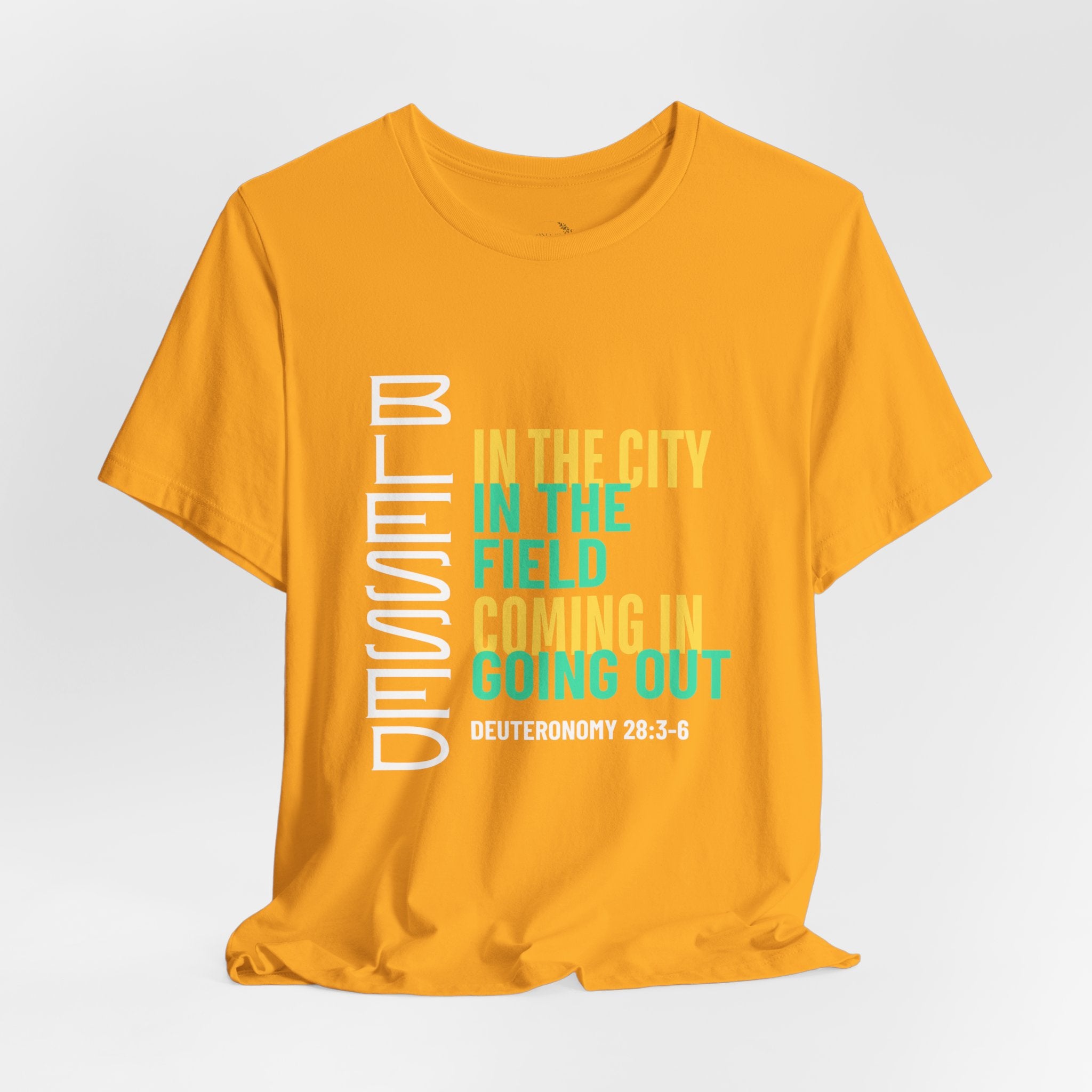 Blessed vertical text T-Shirt | In the city, in the field, coming in, going out