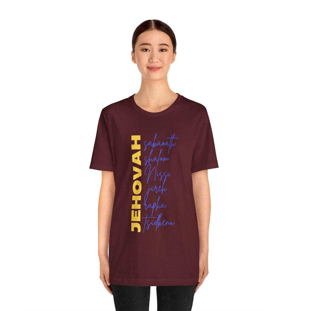 Jehovah Vertical Script T-Shirt | Faith Typography Christian Tee