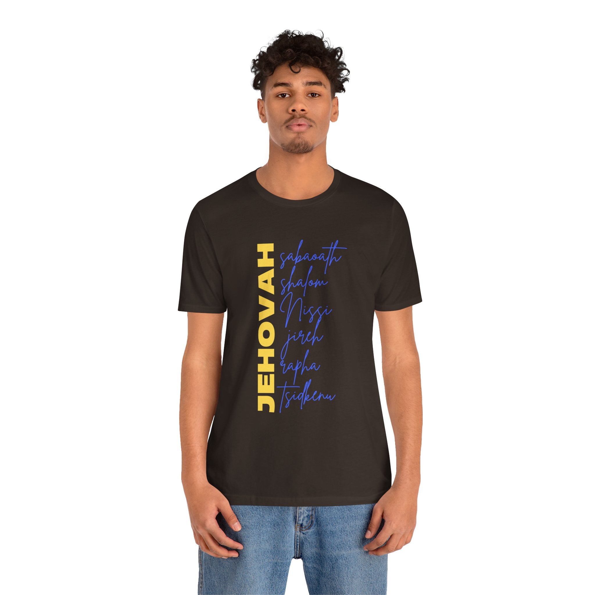 Jehovah Vertical Script T-Shirt | Faith Typography Christian Tee