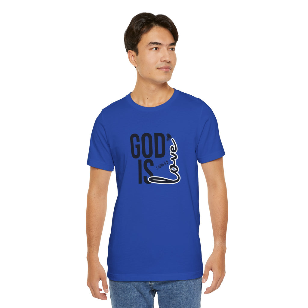 God Is Love T‑Shirt — Christian Faith Tee with Script Heart Design