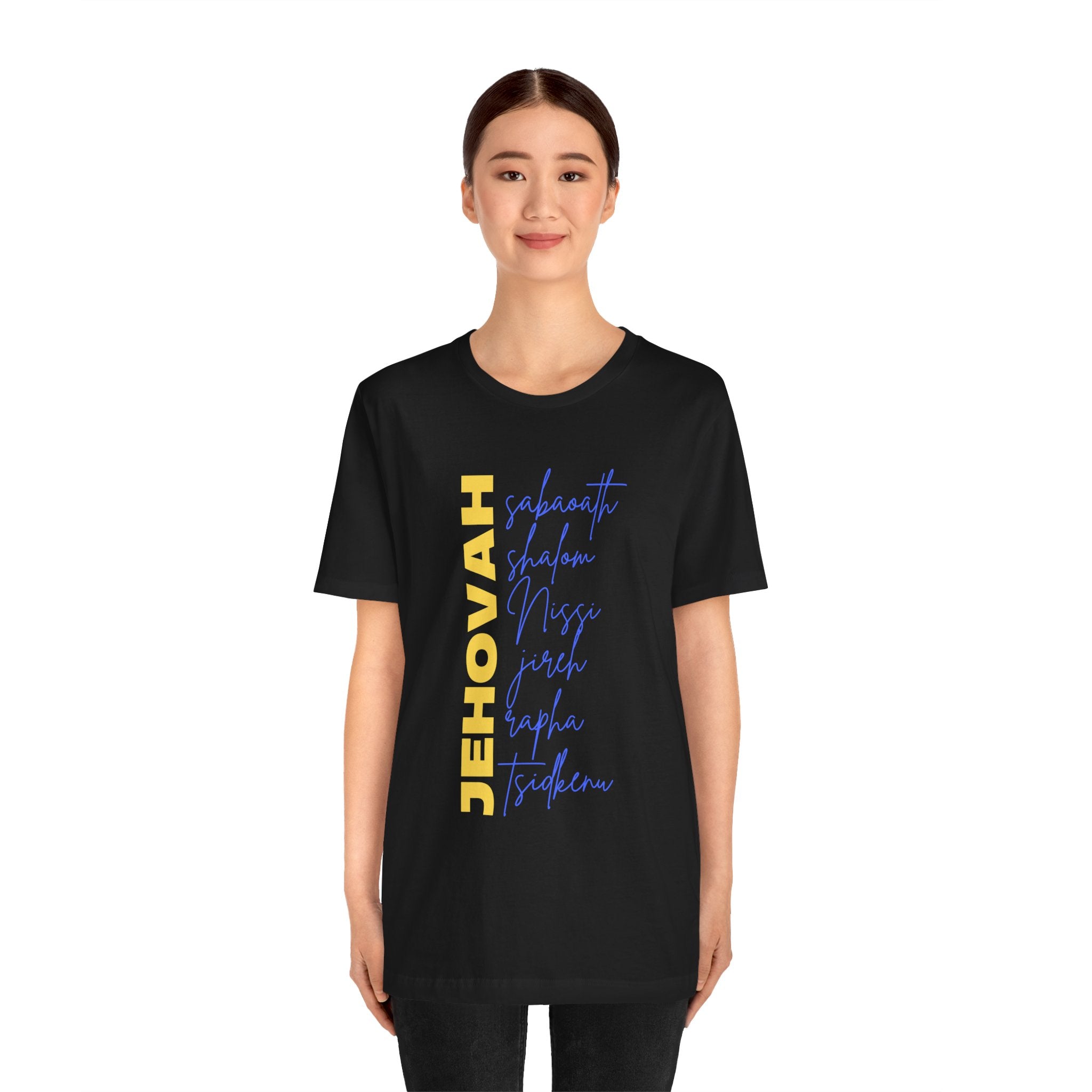 Jehovah Vertical Script T-Shirt | Faith Typography Christian Tee