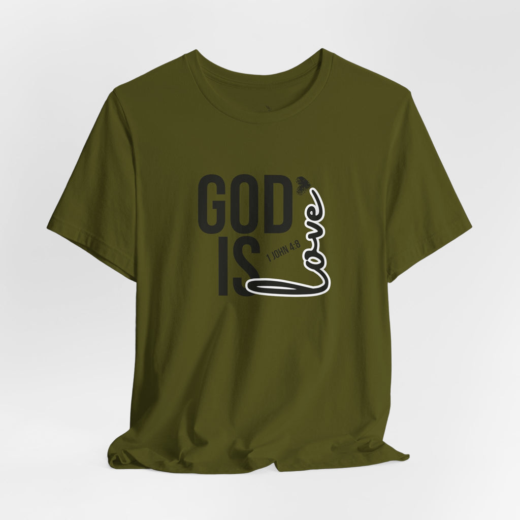 God Is Love T‑Shirt — Christian Faith Tee with Script Heart Design