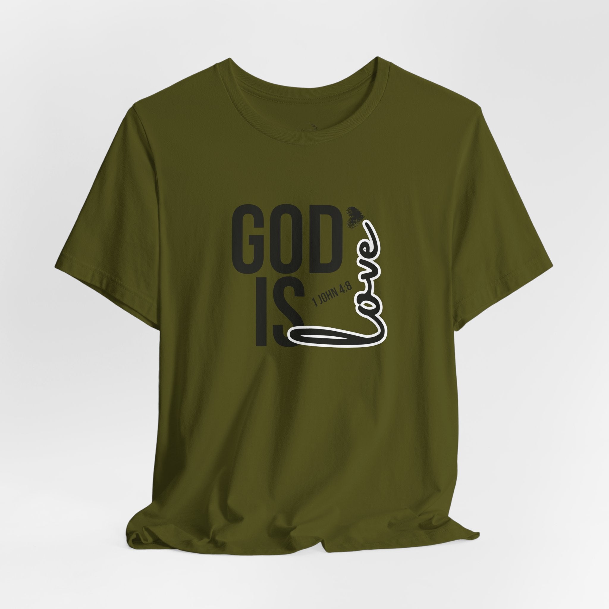 God Is Love T‑Shirt — Christian Faith Tee with Script Heart Design