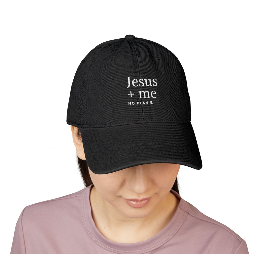 Embroidered Black Hat — "Jesus + Me No Plan B" Christian Baseball Cap