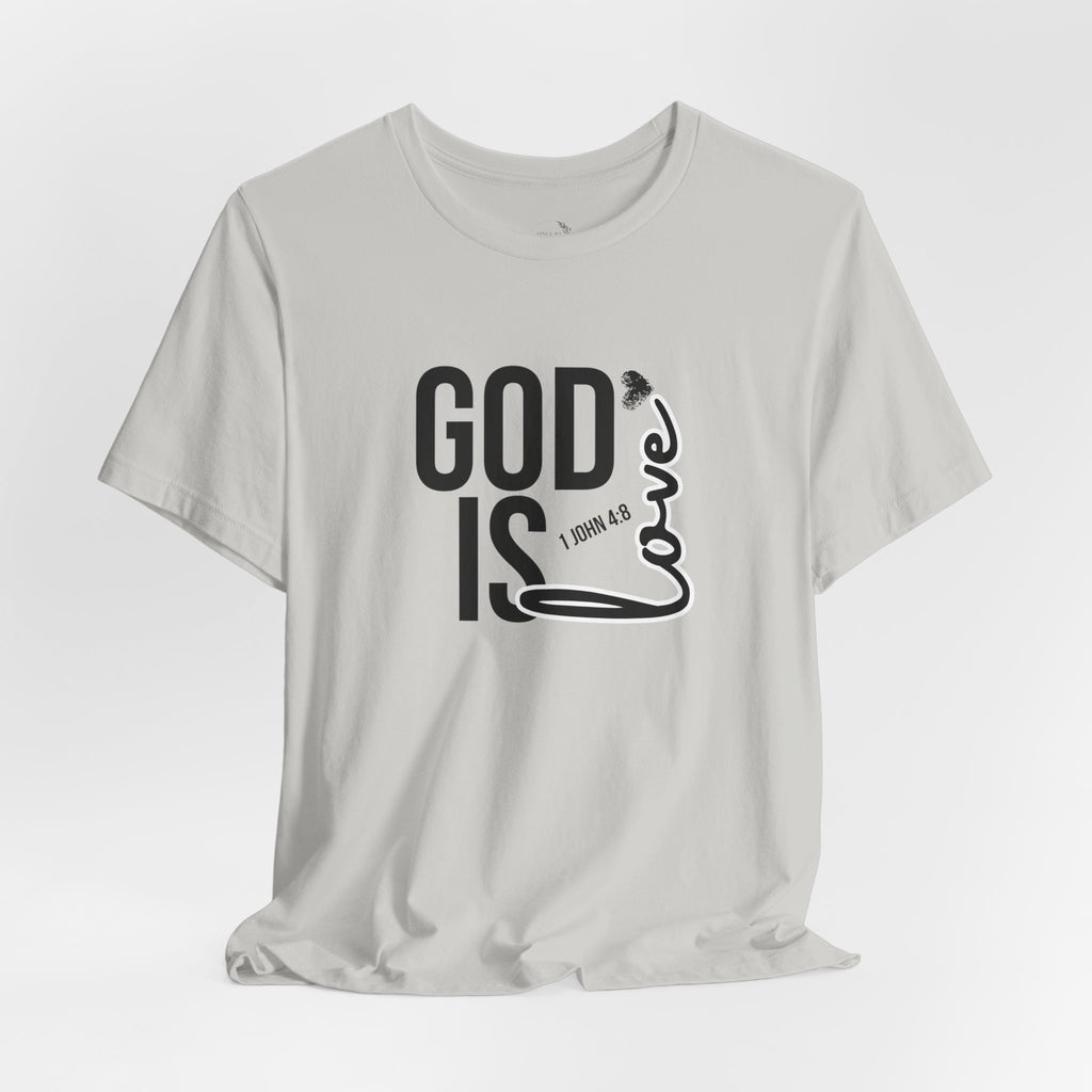 God Is Love T‑Shirt — Christian Faith Tee with Script Heart Design