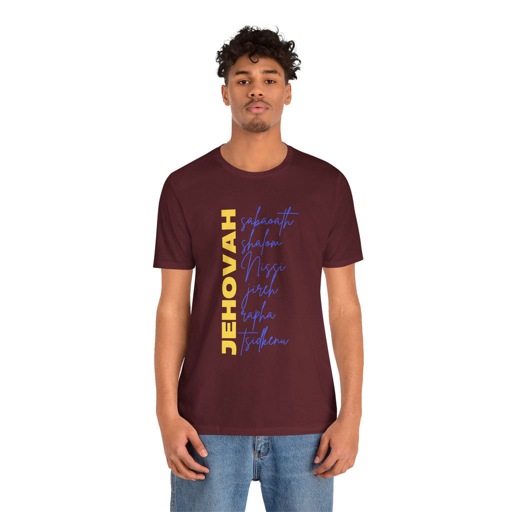 Jehovah Vertical Script T-Shirt | Faith Typography Christian Tee