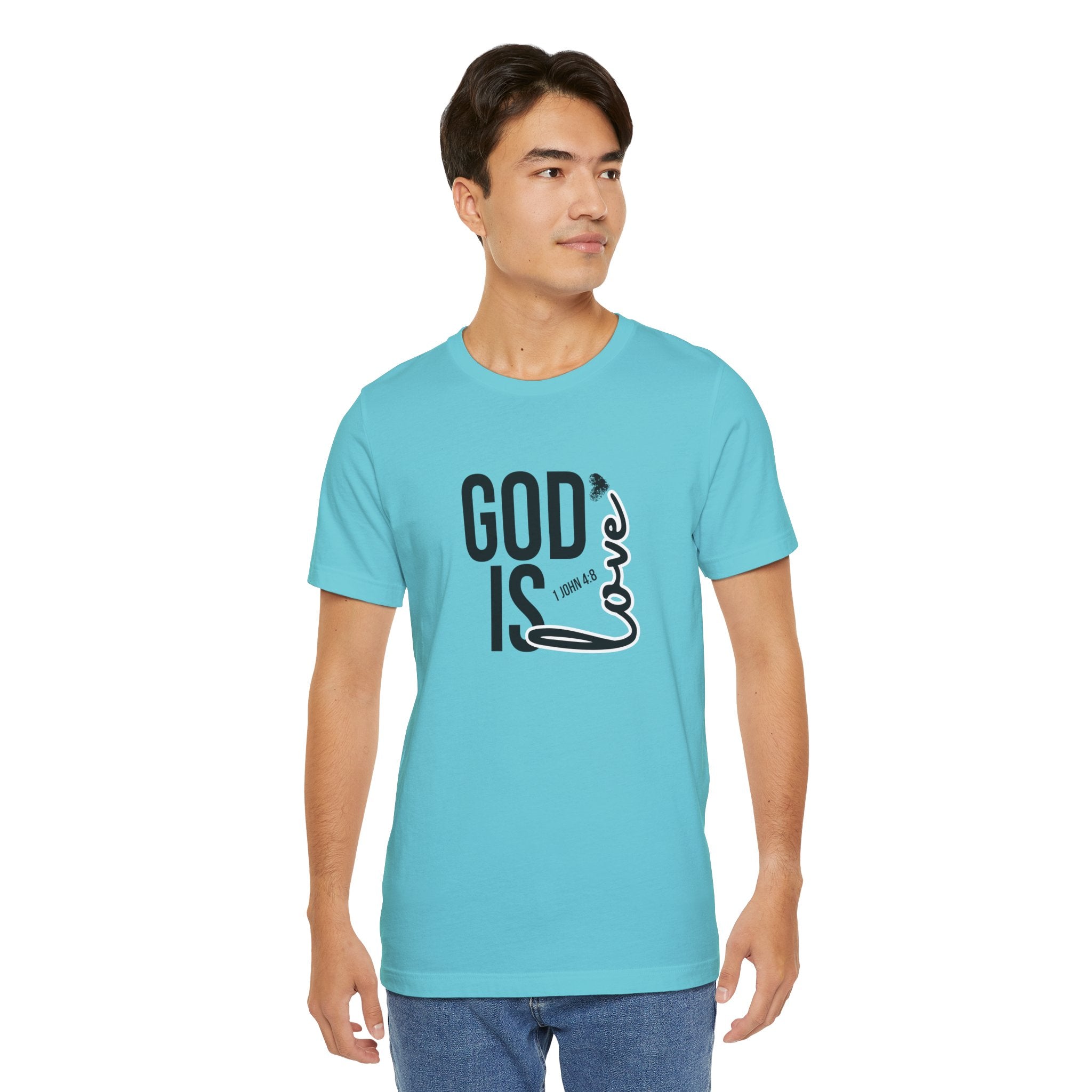 God Is Love T‑Shirt — Christian Faith Tee with Script Heart Design