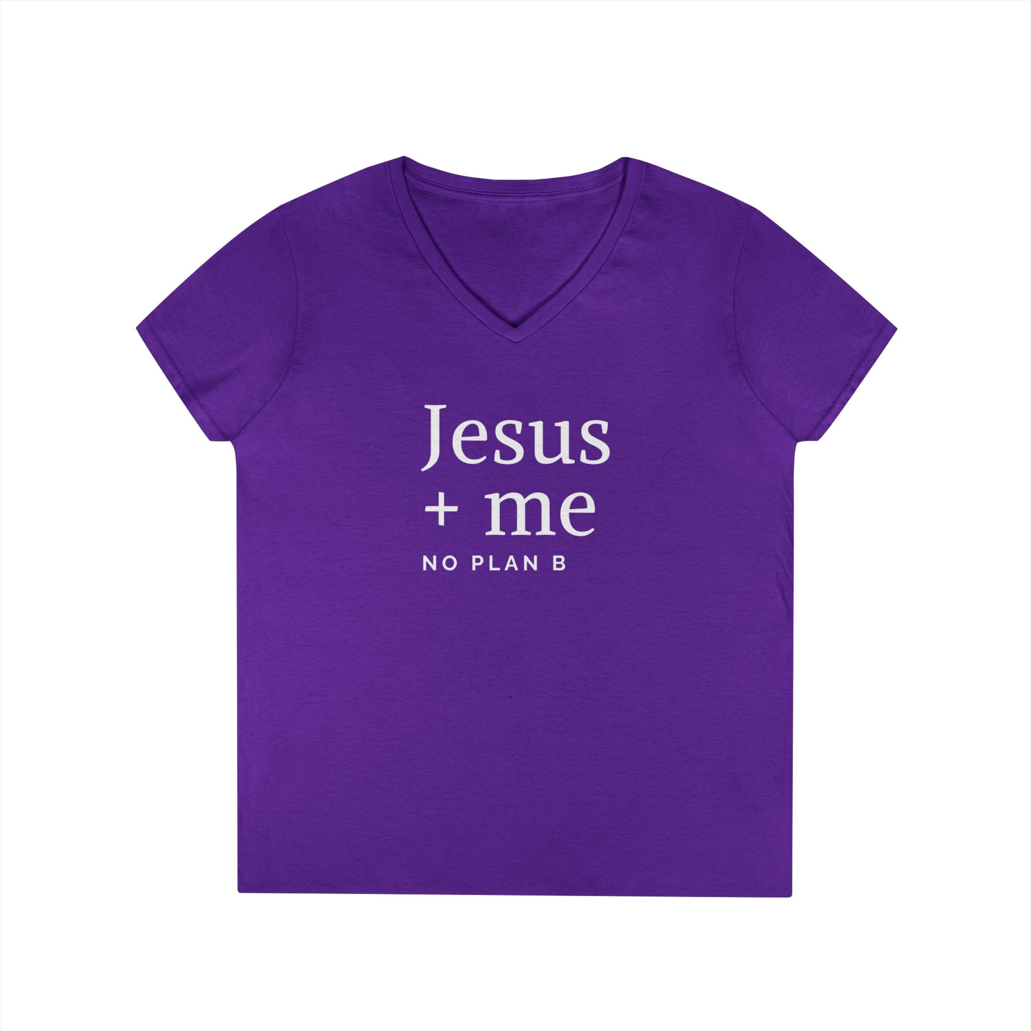 Jesus + Me V-Neck Tee — No Plan B Christian Women’s T-Shirt with Cross Back Design