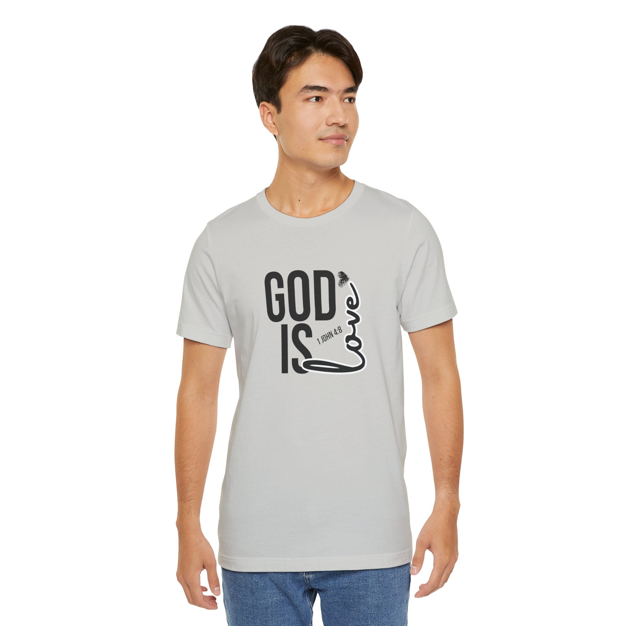 God Is Love T‑Shirt — Christian Faith Tee with Script Heart Design