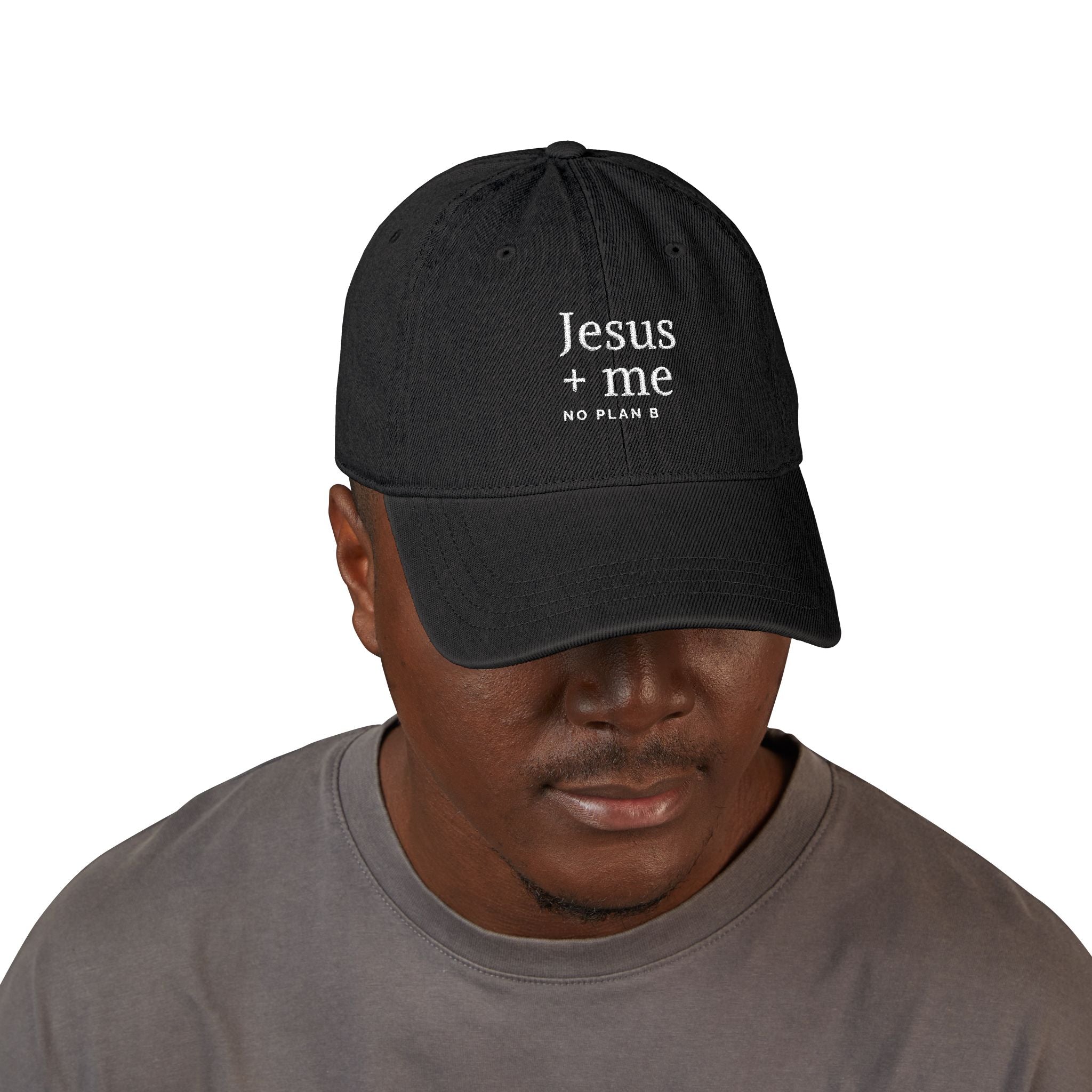 Embroidered Black Hat — "Jesus + Me No Plan B" Christian Baseball Cap