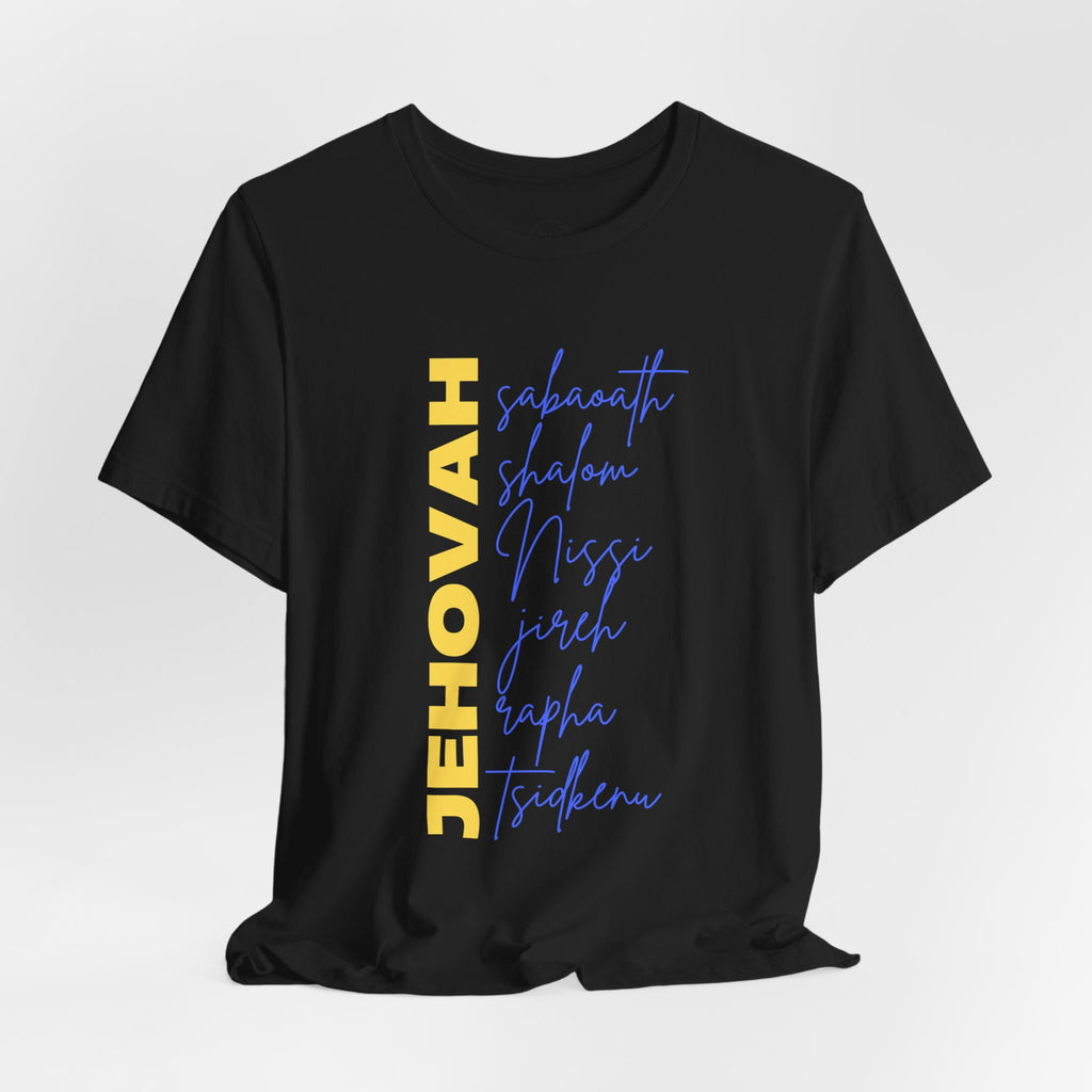 Jehovah Vertical Script T-Shirt | Faith Typography Christian Tee