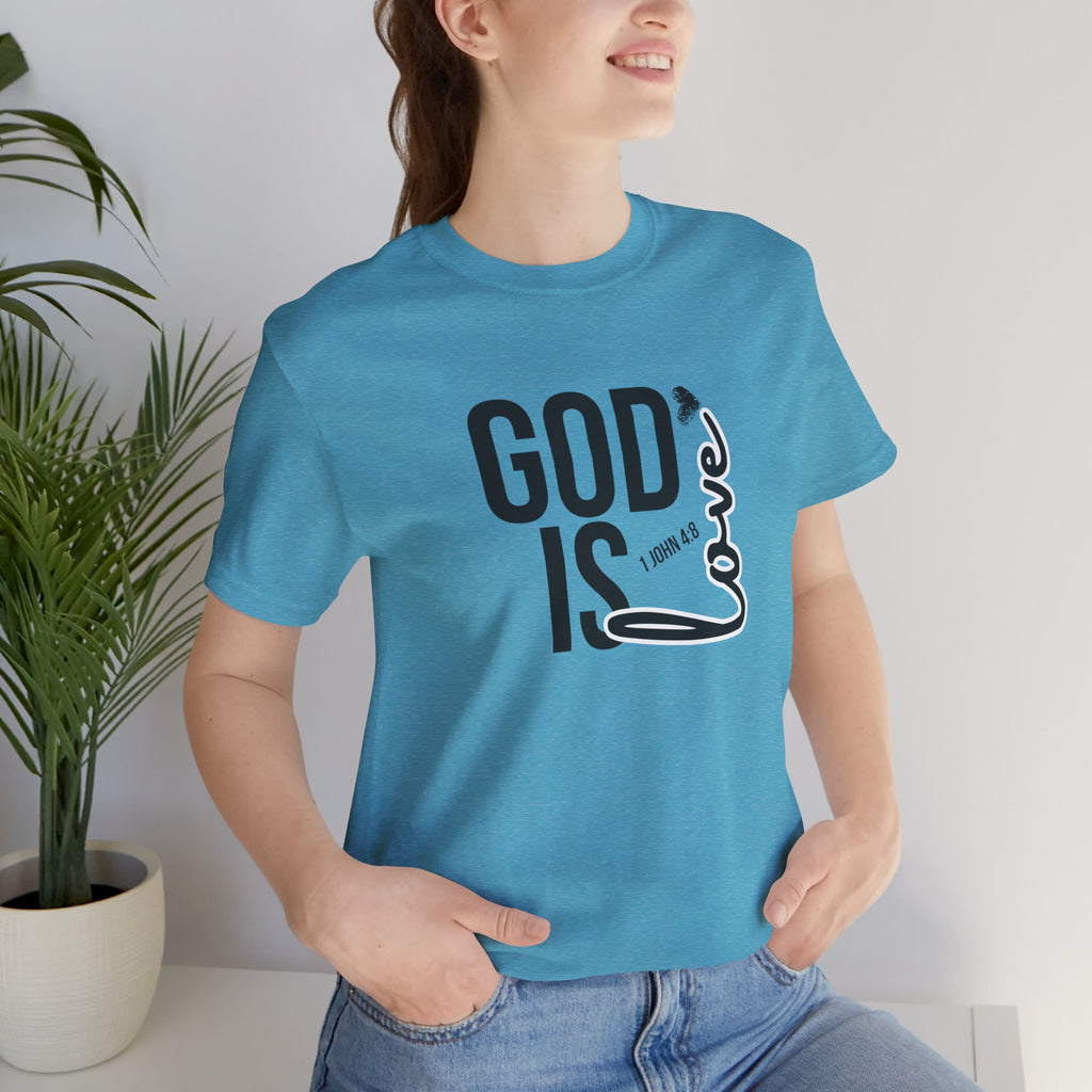 God Is Love T‑Shirt — Christian Faith Tee with Script Heart Design