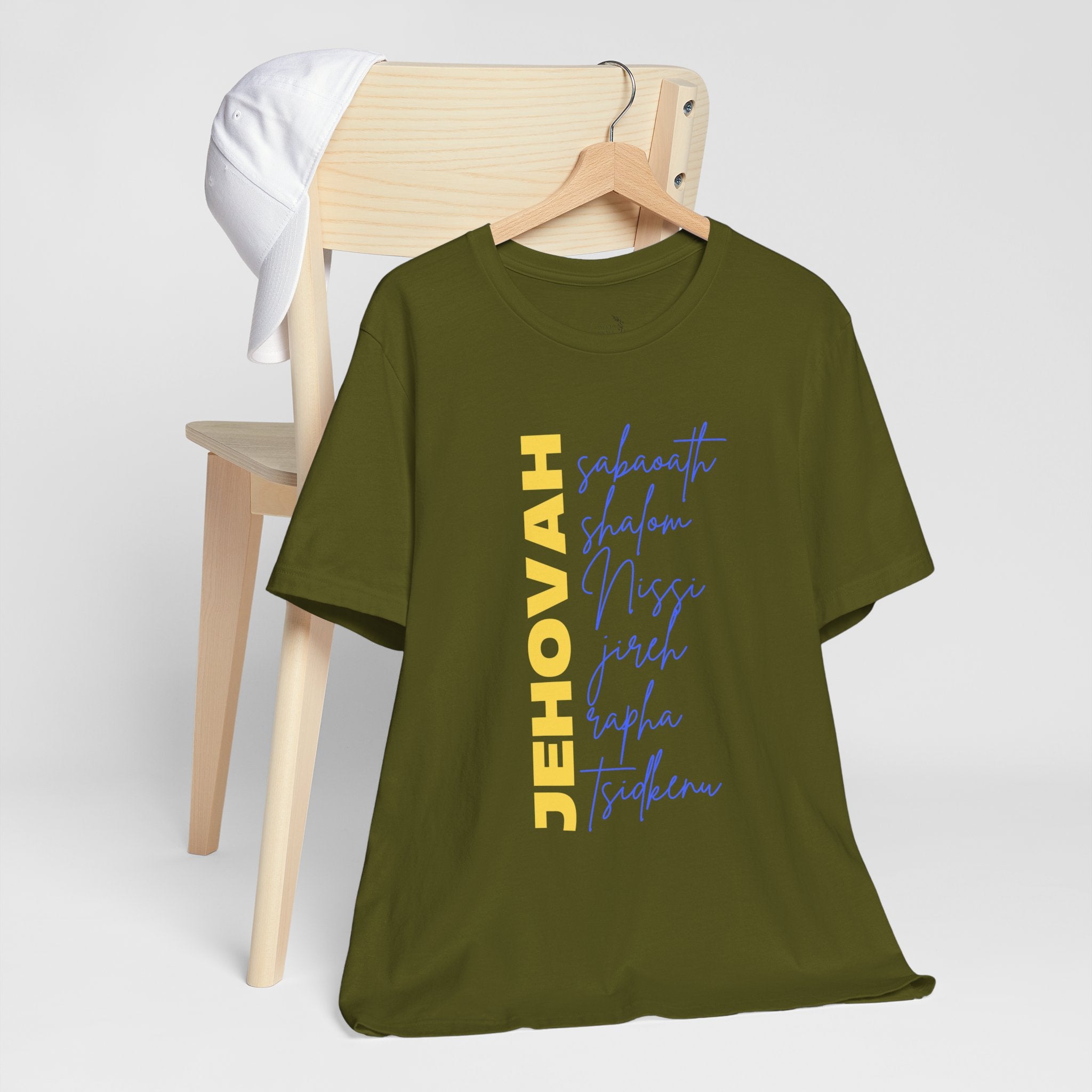 Jehovah Vertical Script T-Shirt | Faith Typography Christian Tee