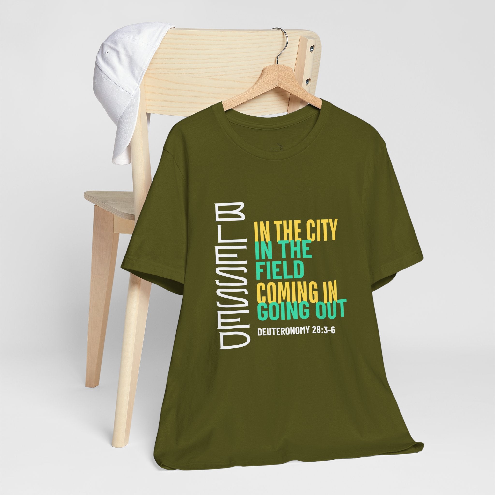 Blessed vertical text T-Shirt | In the city, in the field, coming in, going out