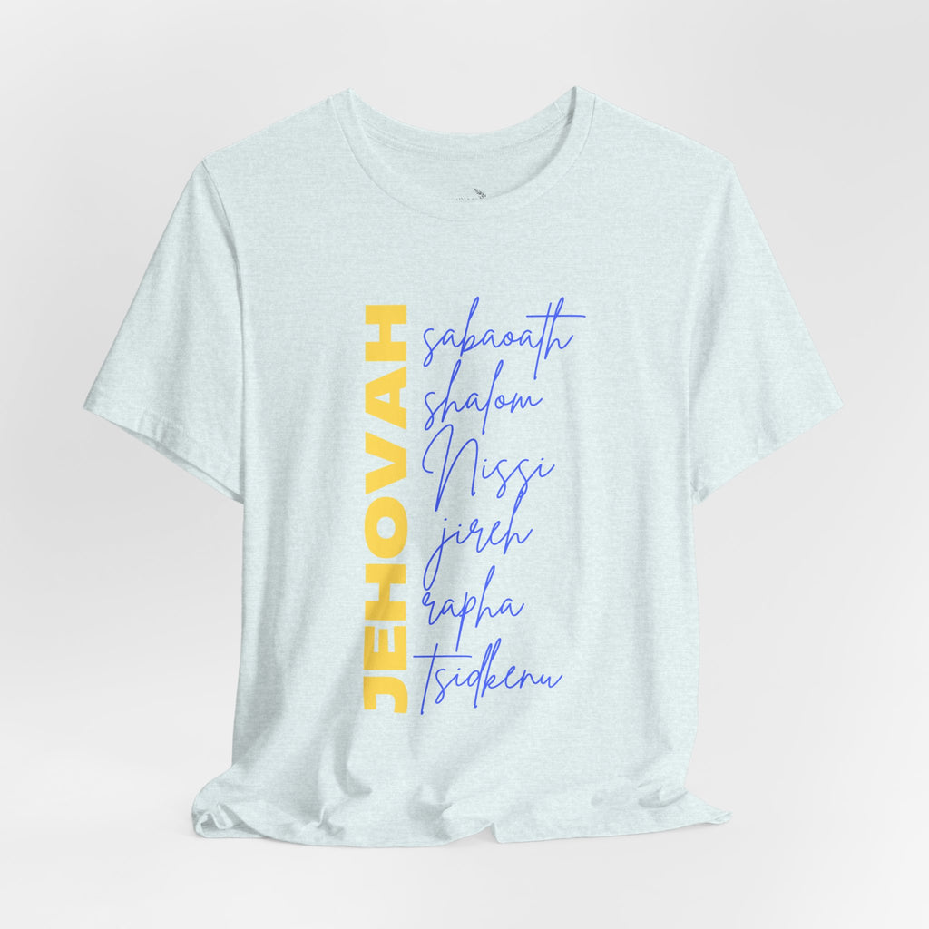 Jehovah Vertical Script T-Shirt | Faith Typography Christian Tee