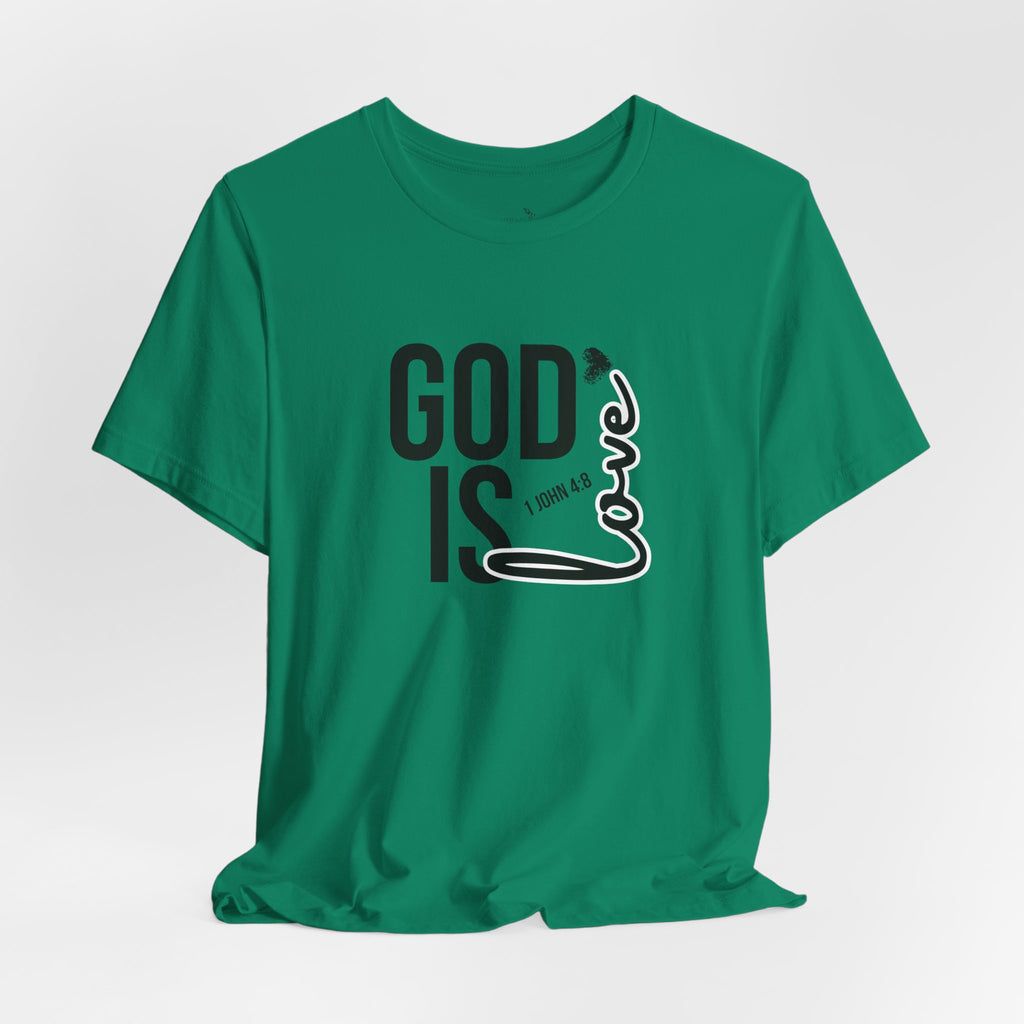 God Is Love T‑Shirt — Christian Faith Tee with Script Heart Design