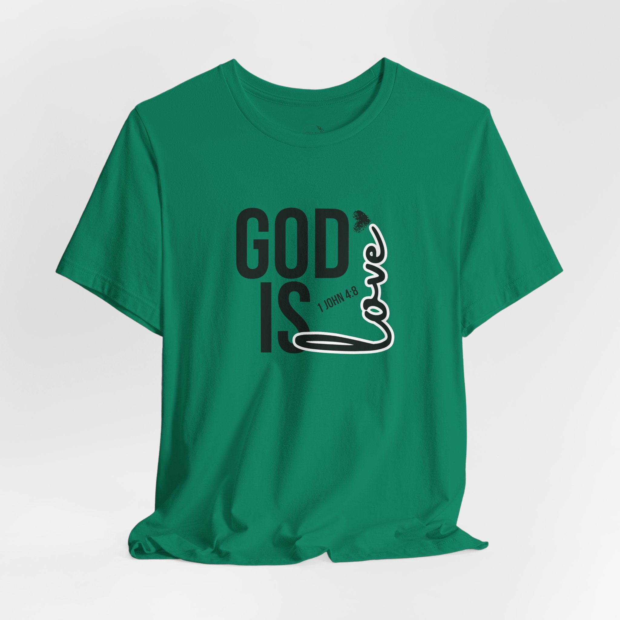 God Is Love T‑Shirt — Christian Faith Tee with Script Heart Design