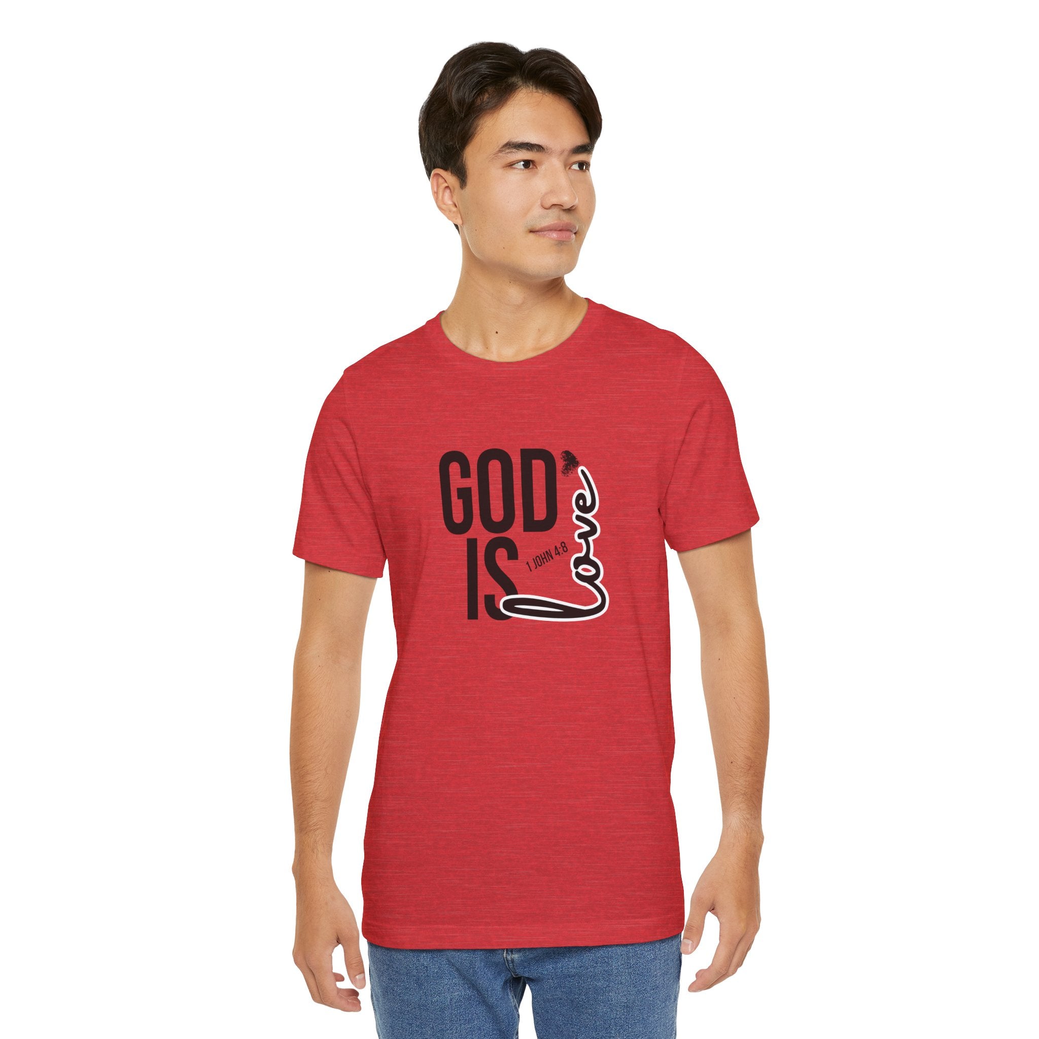 God Is Love T‑Shirt — Christian Faith Tee with Script Heart Design