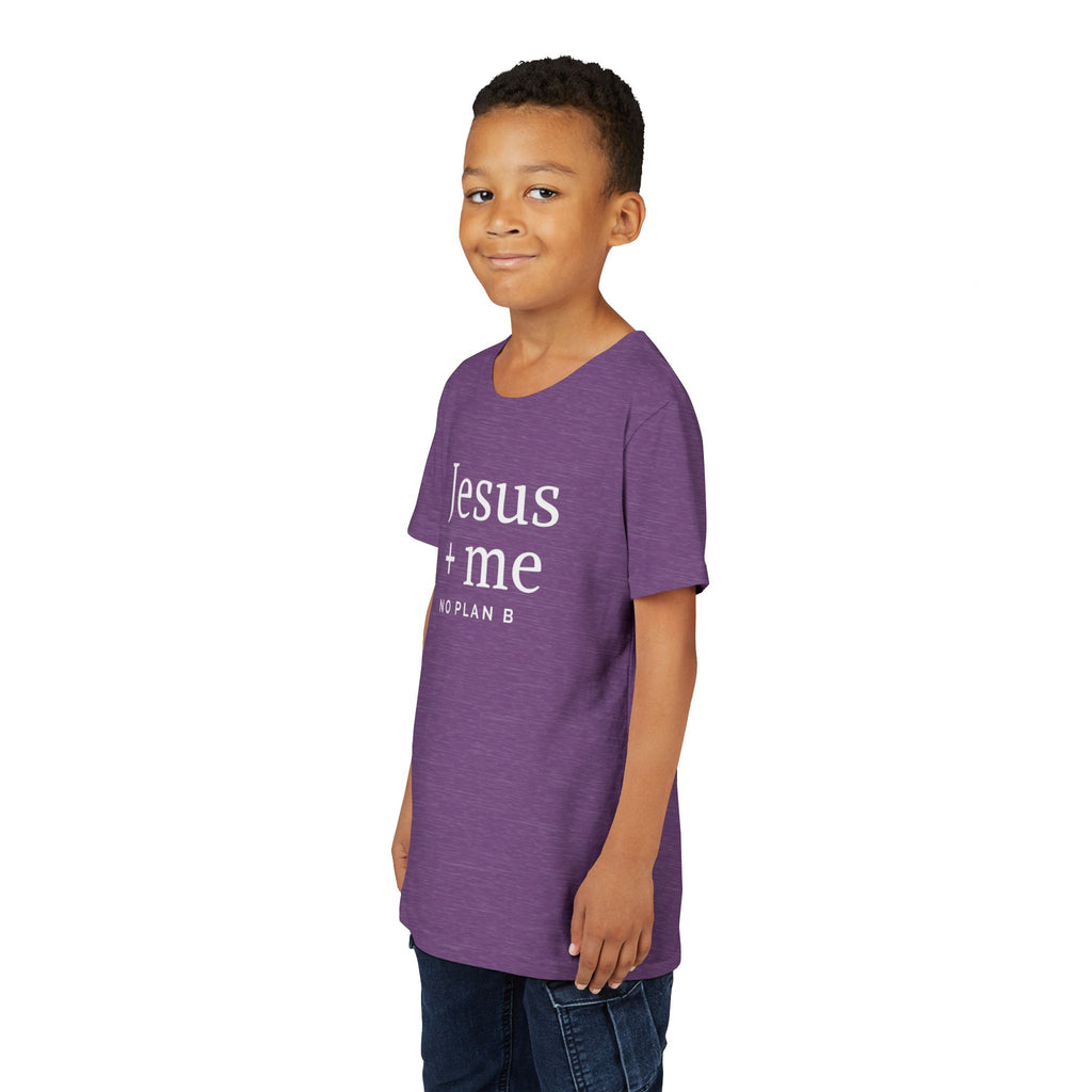 Kids Tee — "Jesus + Me No Plan B" Christian Graphic Shirt