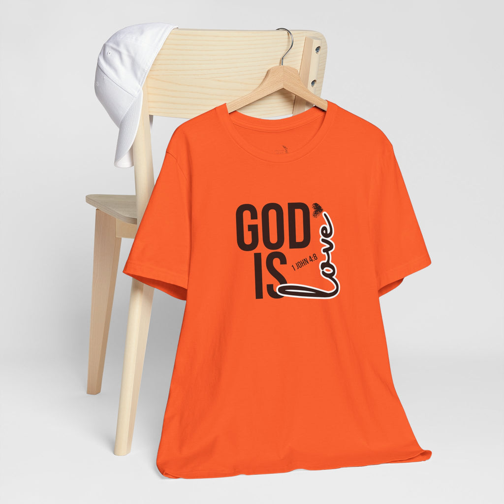 God Is Love T‑Shirt — Christian Faith Tee with Script Heart Design