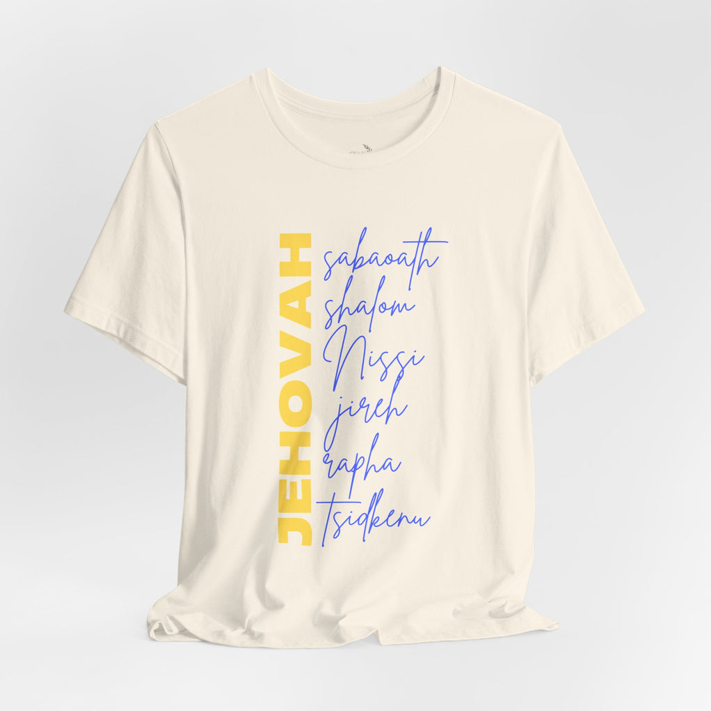 Jehovah Vertical Script T-Shirt | Faith Typography Christian Tee