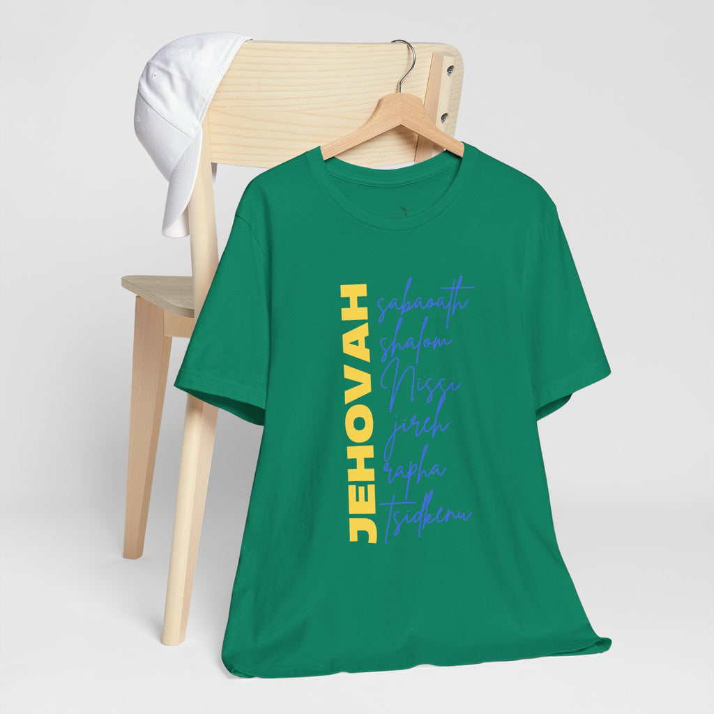 Jehovah Vertical Script T-Shirt | Faith Typography Christian Tee