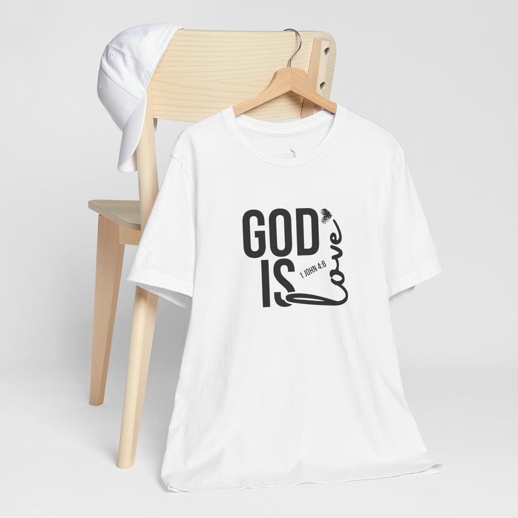 God Is Love T‑Shirt — Christian Faith Tee with Script Heart Design
