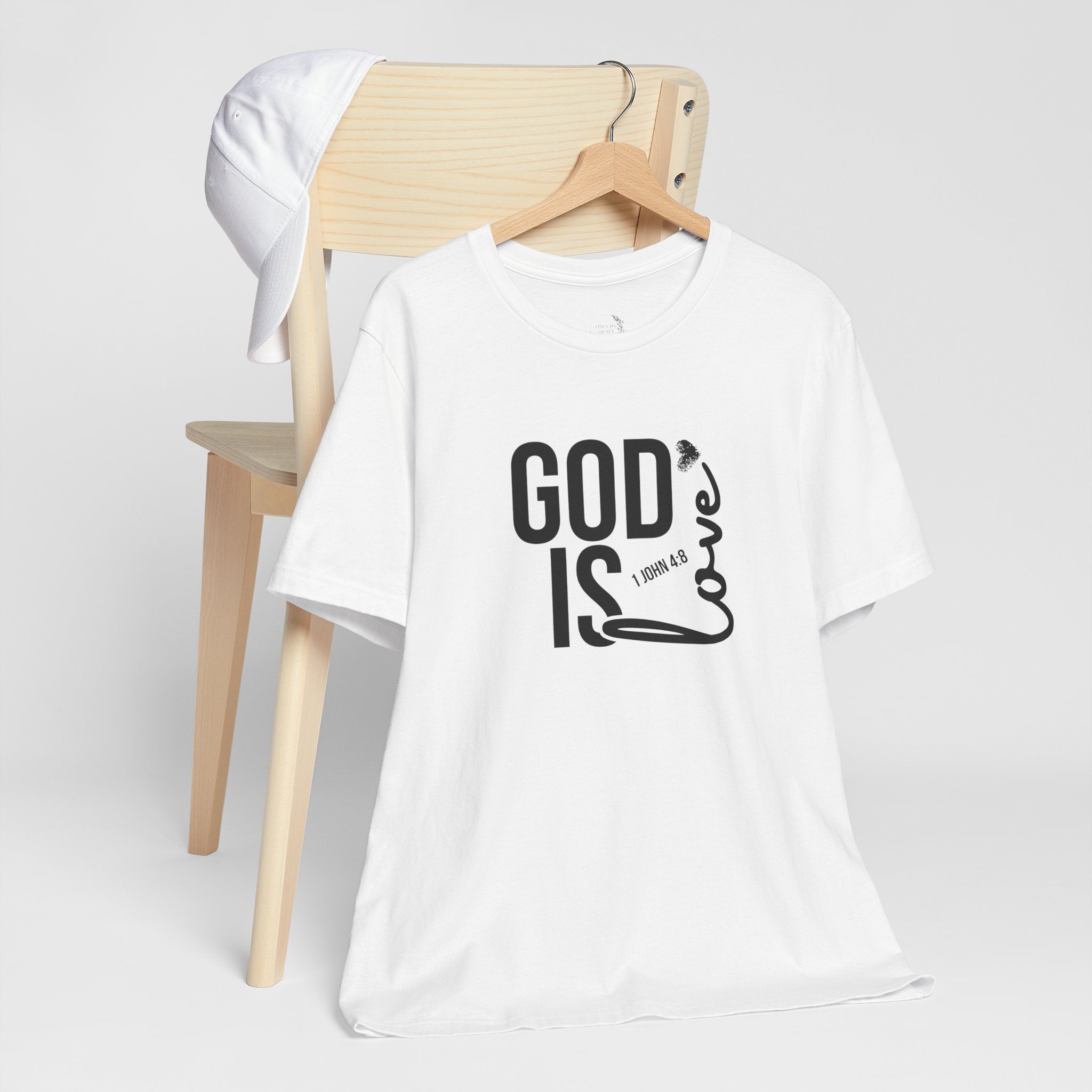 God Is Love T‑Shirt — Christian Faith Tee with Script Heart Design